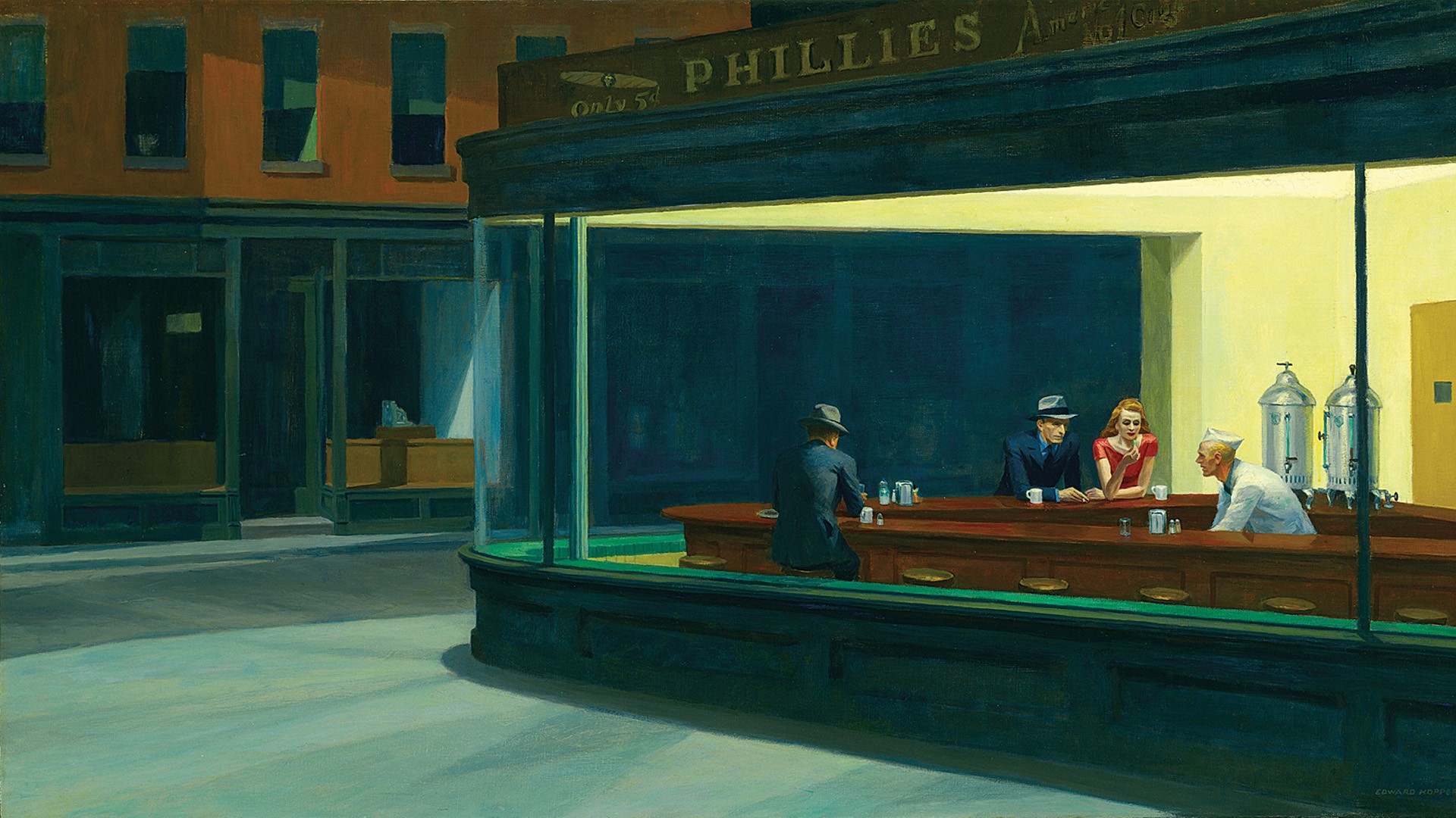 General 1920x1080 Nighthawks Edward Hopper painting classic art diner oil painting artwork