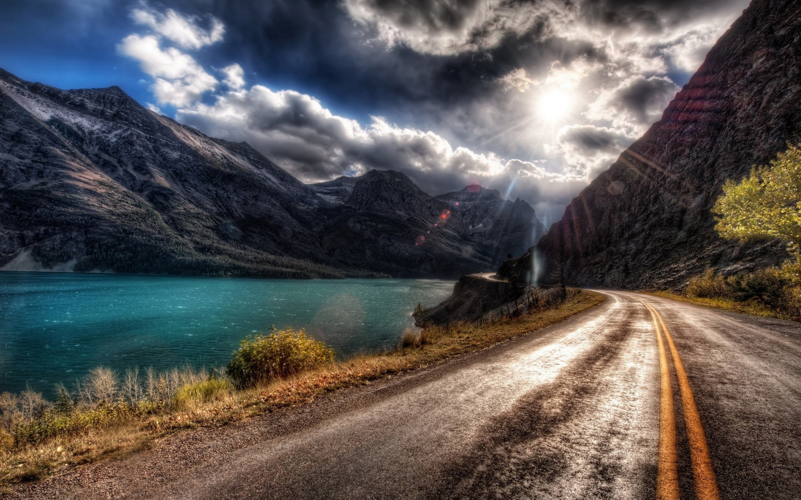 General 2560x1600 nature landscape road lake sky mountains HDR
