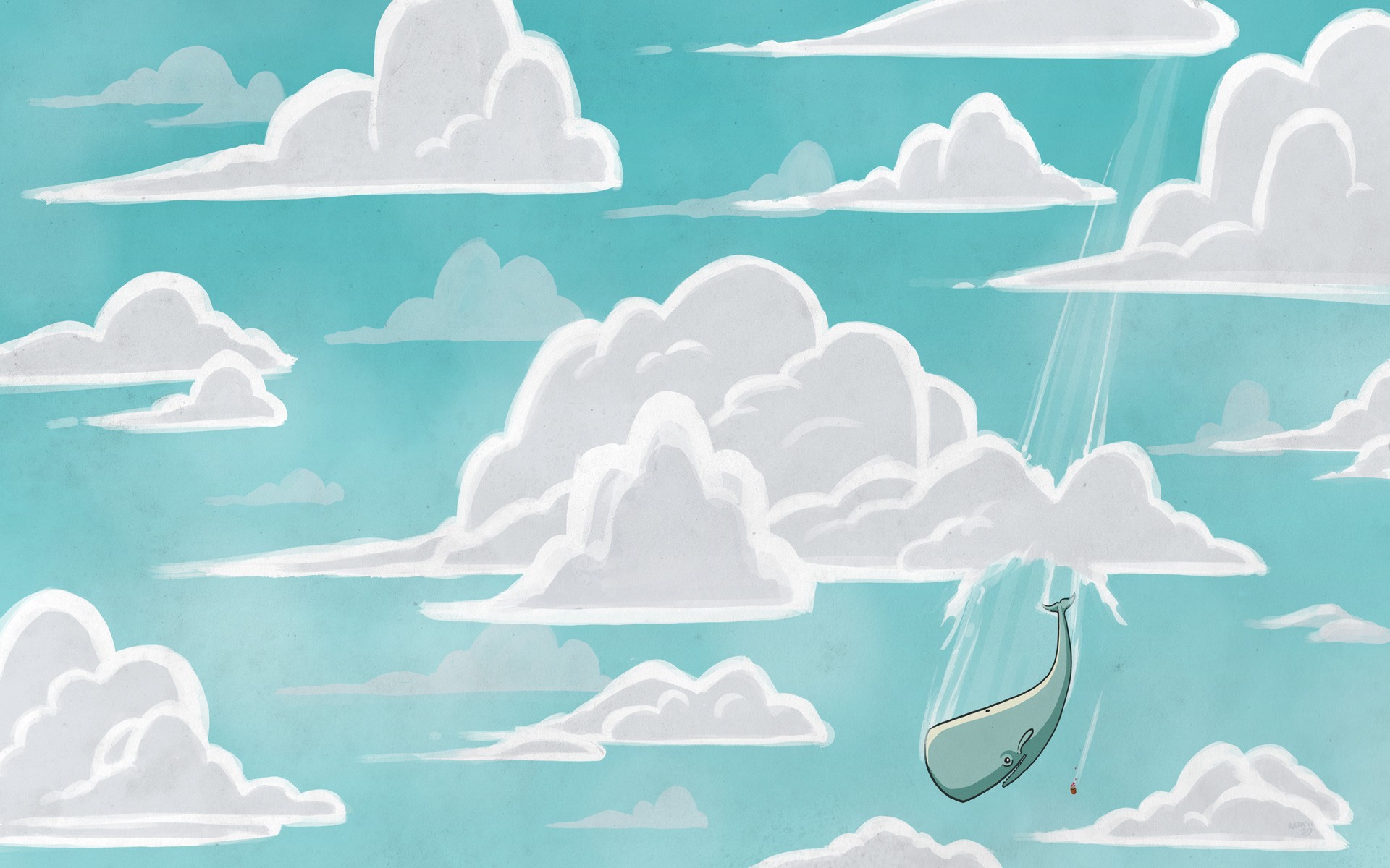 General 1920x1200 digital art illustration nature flying whale clouds sky flowerpot falling The Hitchhiker's Guide to the Galaxy animals mammals artwork