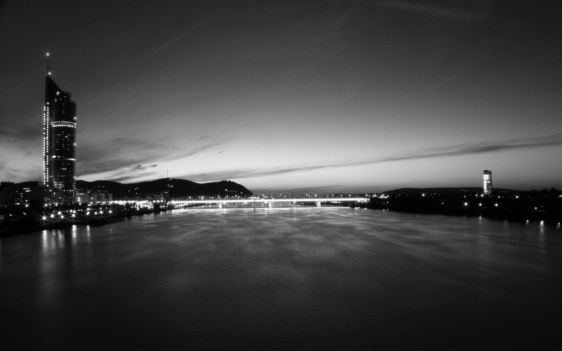 General 1920x1200 photography urban cityscape river bridge monochrome Vienna sky Austria