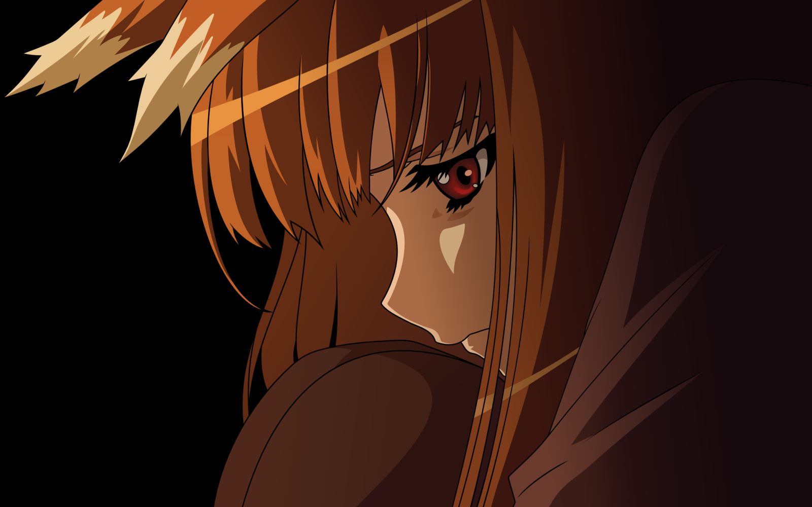 Anime 1600x1000 Spice and Wolf Holo (Spice and Wolf) wolf girls face anime girls profile black background closeup anime