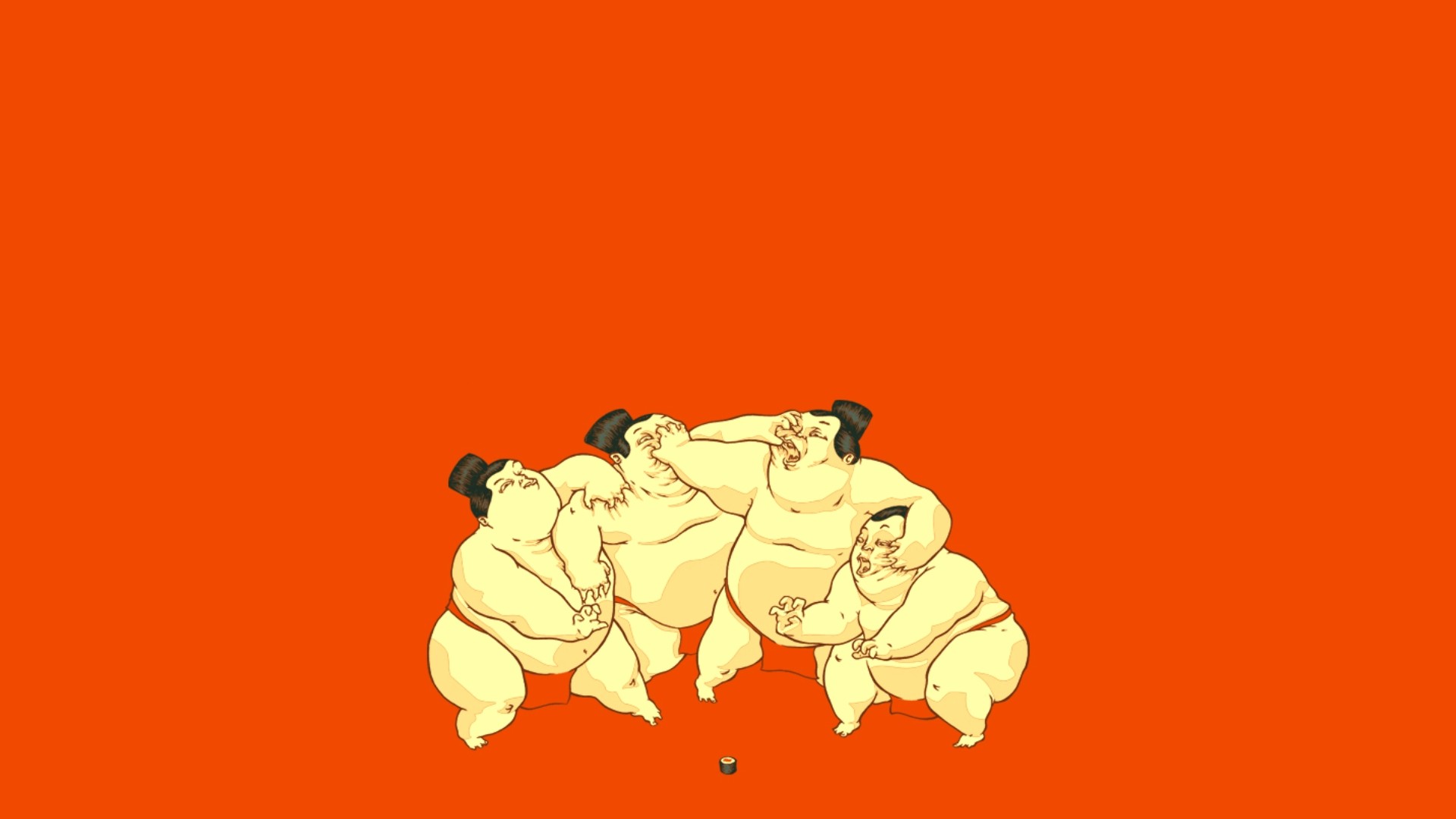 General 1920x1080 artwork Sumo Ringer red background men Asian simple background minimalism