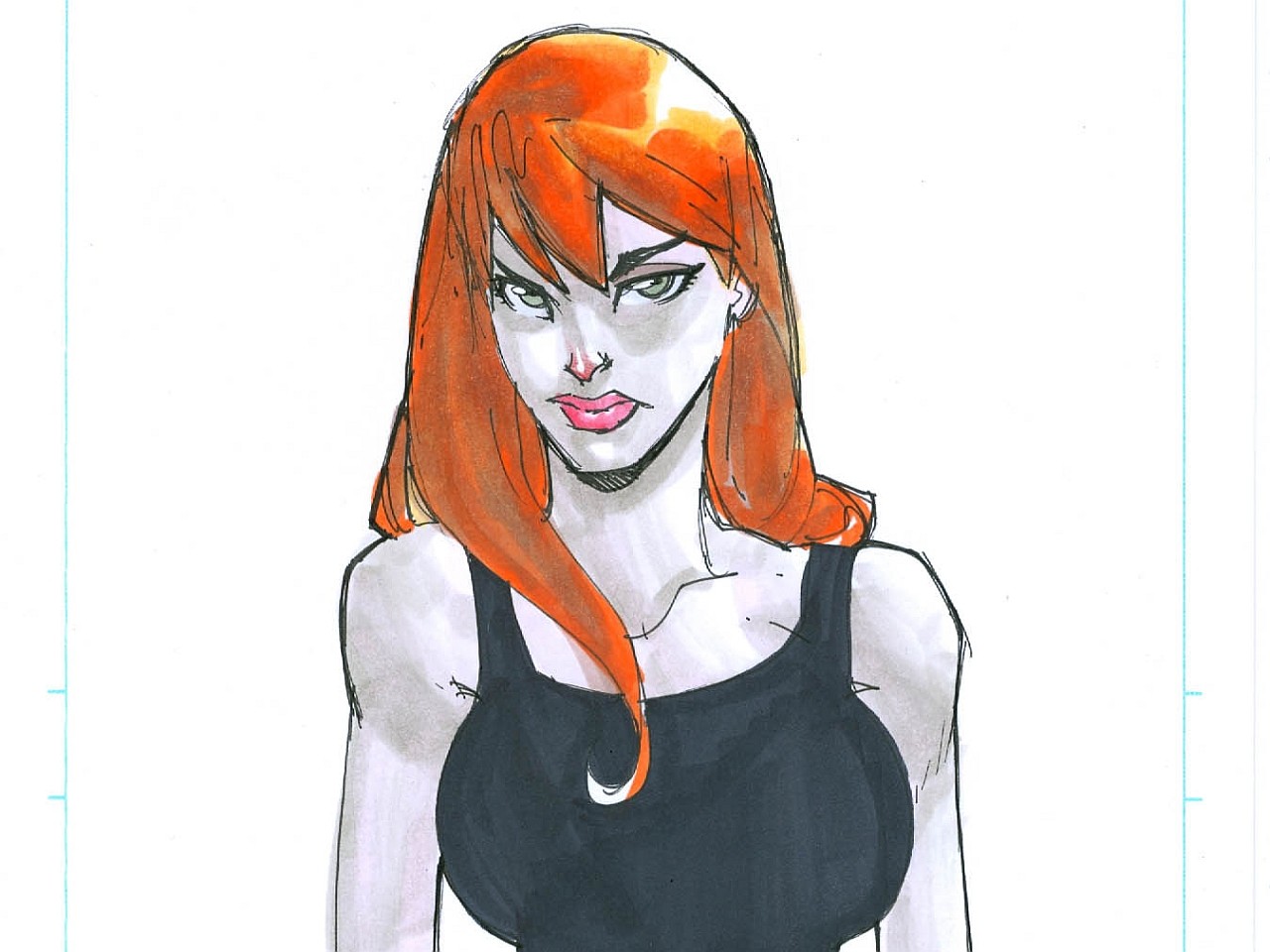 General 1280x960 Spider-Man fan art big boobs artwork Mary Jane Watson redhead women simple background white background drawing pink lipstick looking at viewer green eyes