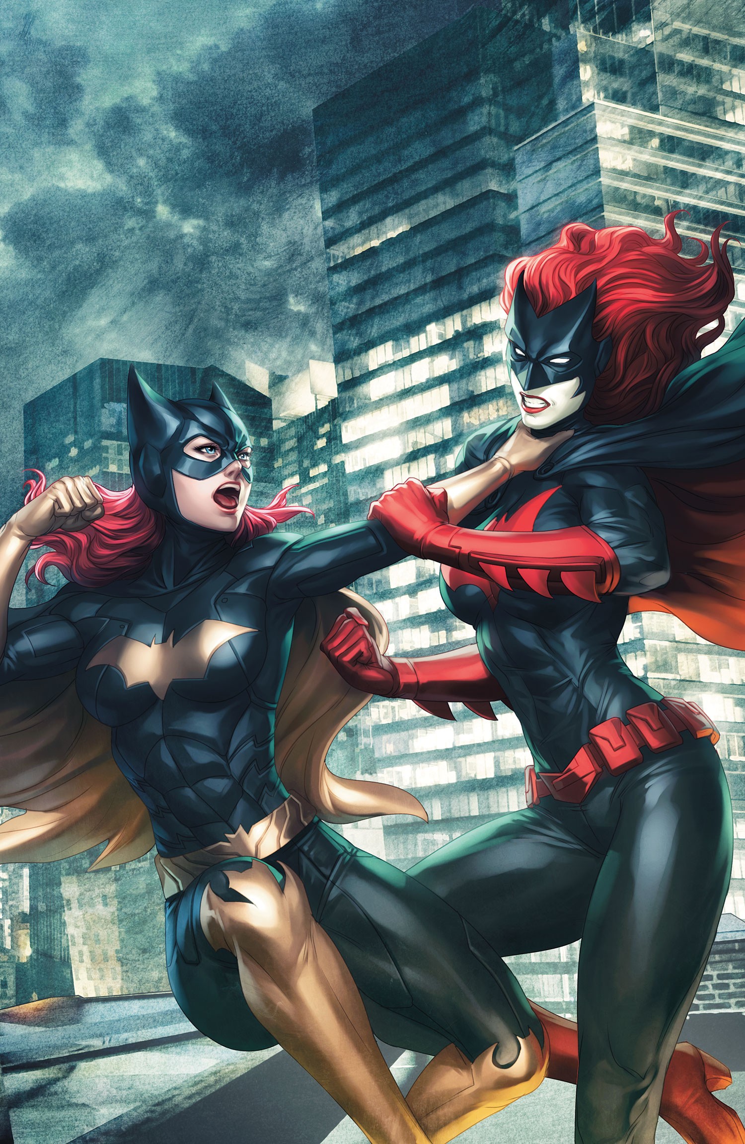 General 1500x2302 Batgirl DC Comics Batwoman superheroines women two women redhead battle