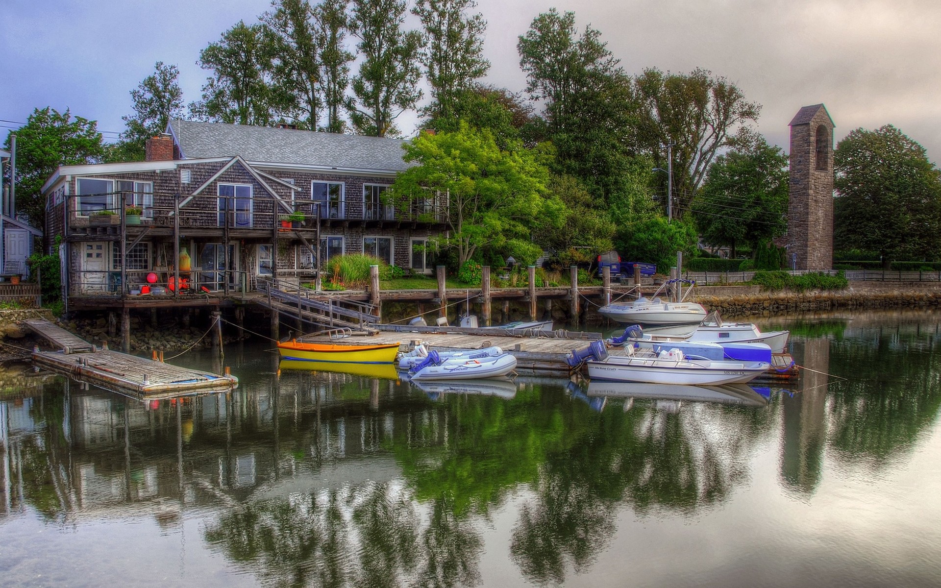 General 1920x1200 boat HDR pier house water reflection