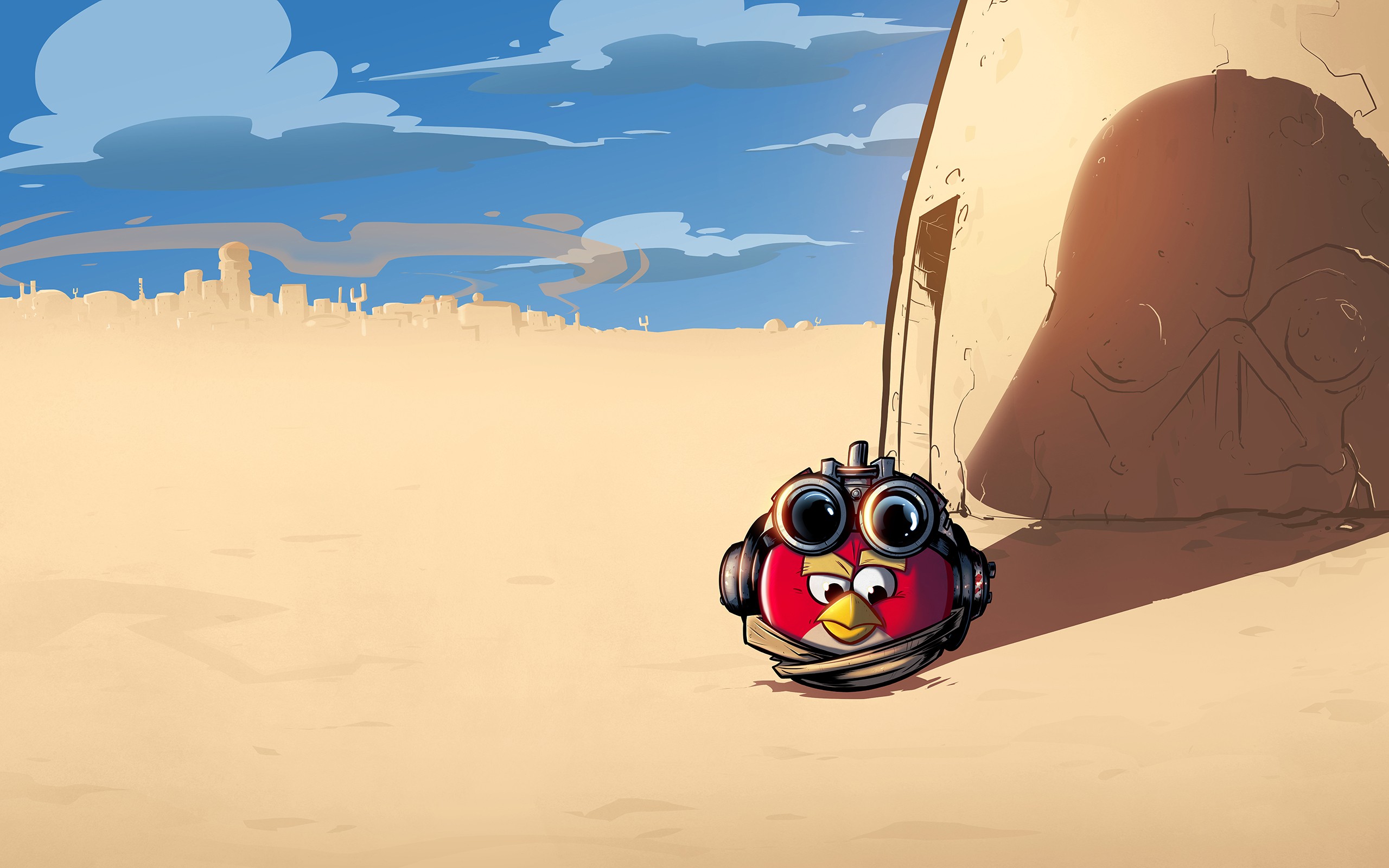 General 2560x1600 Star Wars Angry Birds desert Tatooine Anakin Skywalker humor crossover digital art