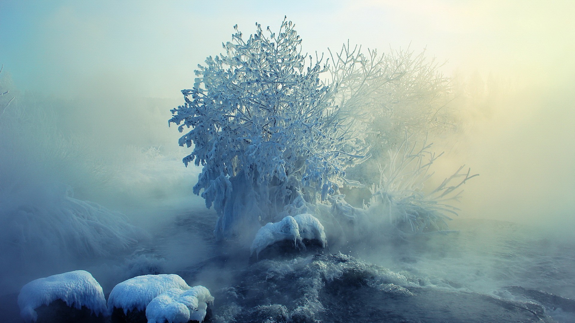 General 1920x1080 winter landscape ice snow nature river mist frost blue light blue cold outdoors
