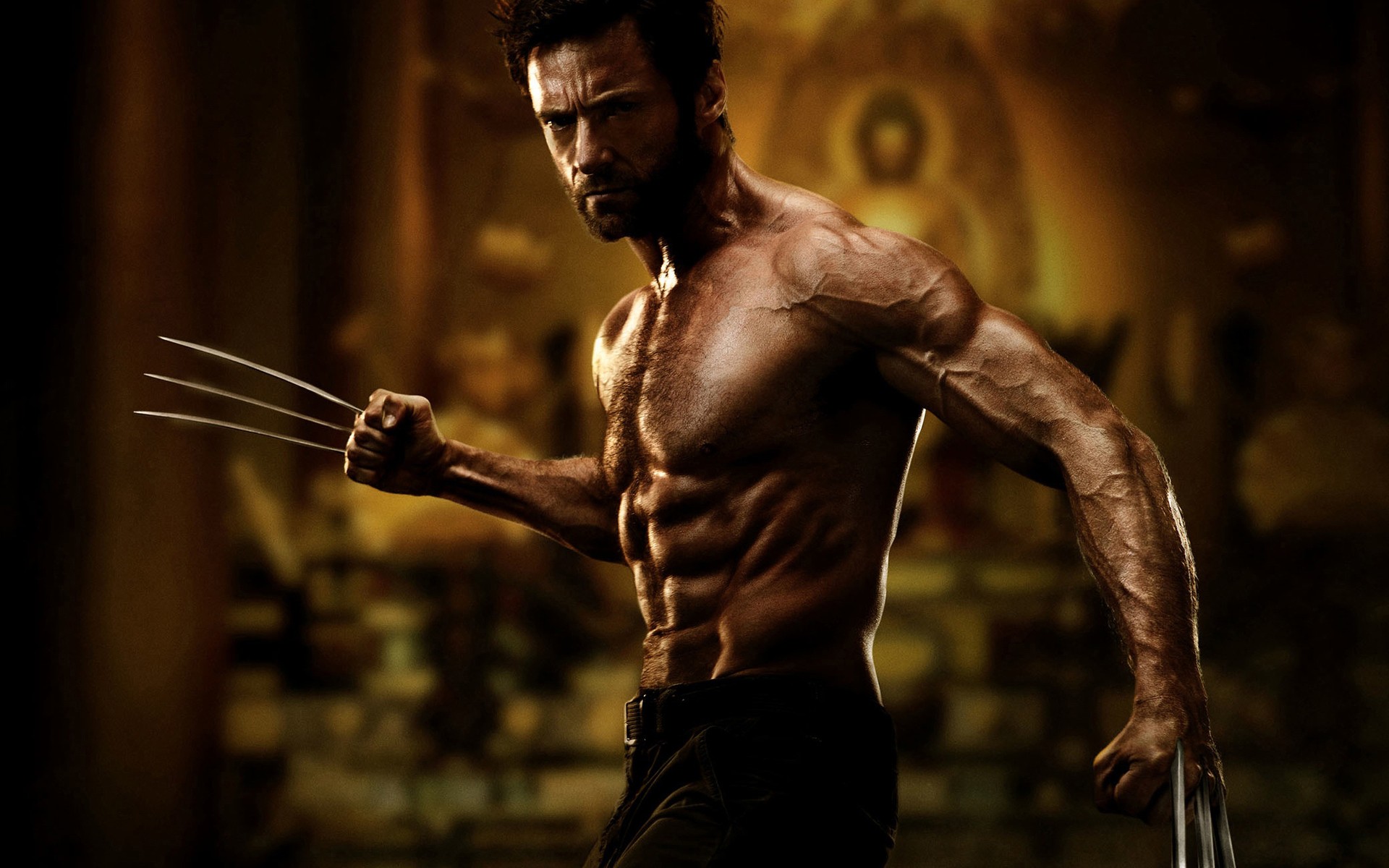 People 1920x1200 actor Hugh Jackman Wolverine depth of field X-Men men muscles muscular movies claws