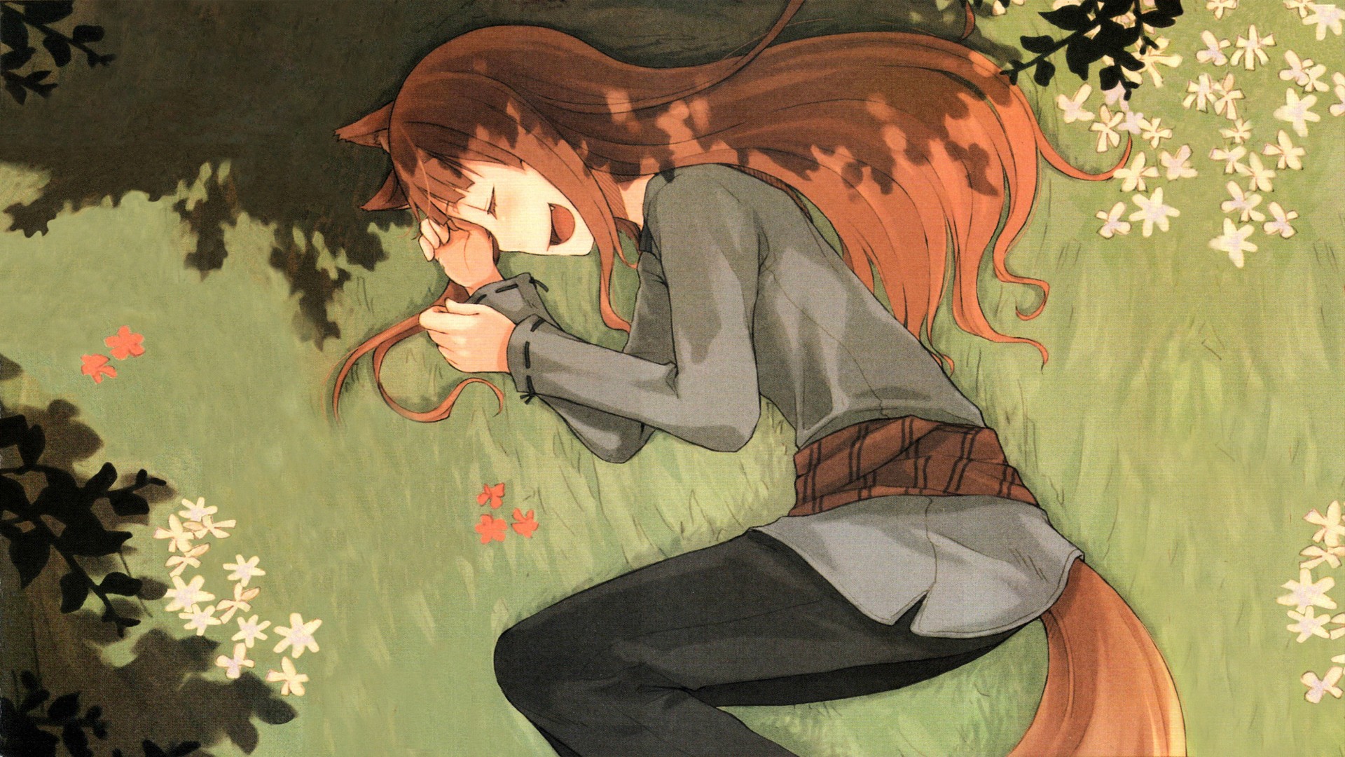 Anime 1920x1080 Holo (Spice and Wolf) Spice and Wolf anime girls wolf girls anime long hair animal ears open mouth