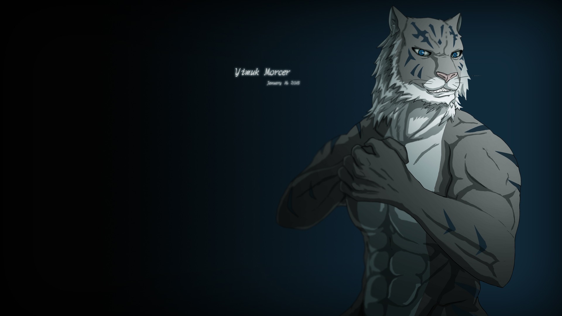 General 1920x1080 furry tiger blue eyes simple background Anthro