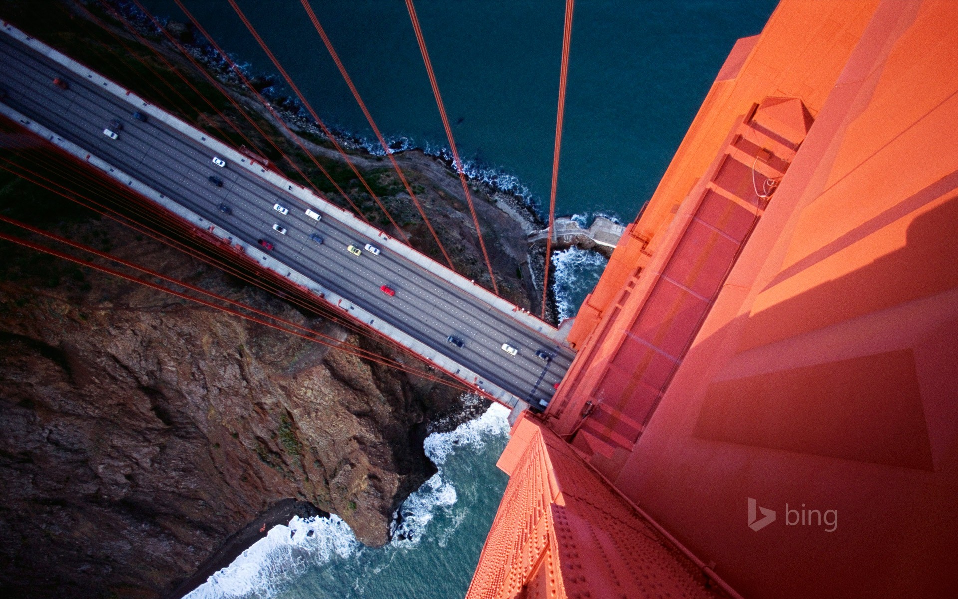 General 1920x1200 bridge building Golden Gate Bridge San Francisco traffic aerial view top view suspension bridge USA watermarked