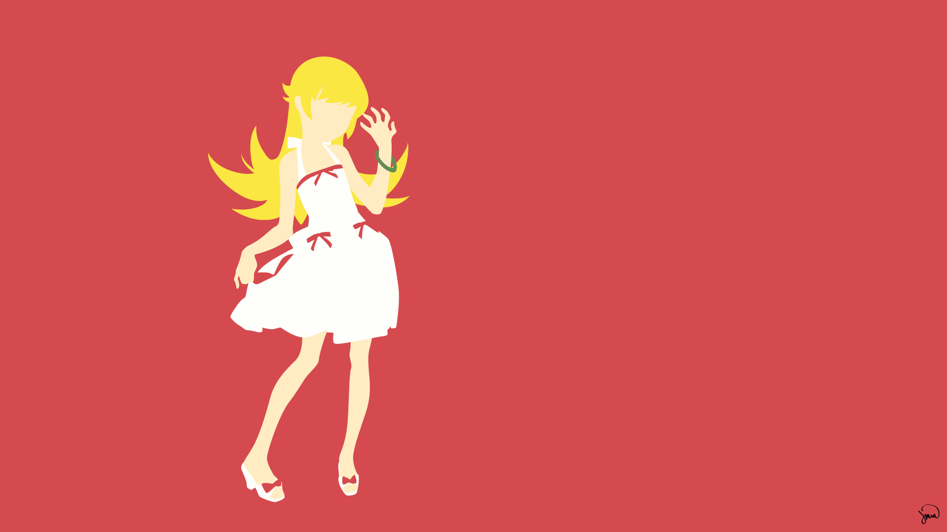 Anime 1920x1080 Oshino Shinobu vector anime vectors Monogatari Series anime girls red background blonde standing long hair anime minimalism