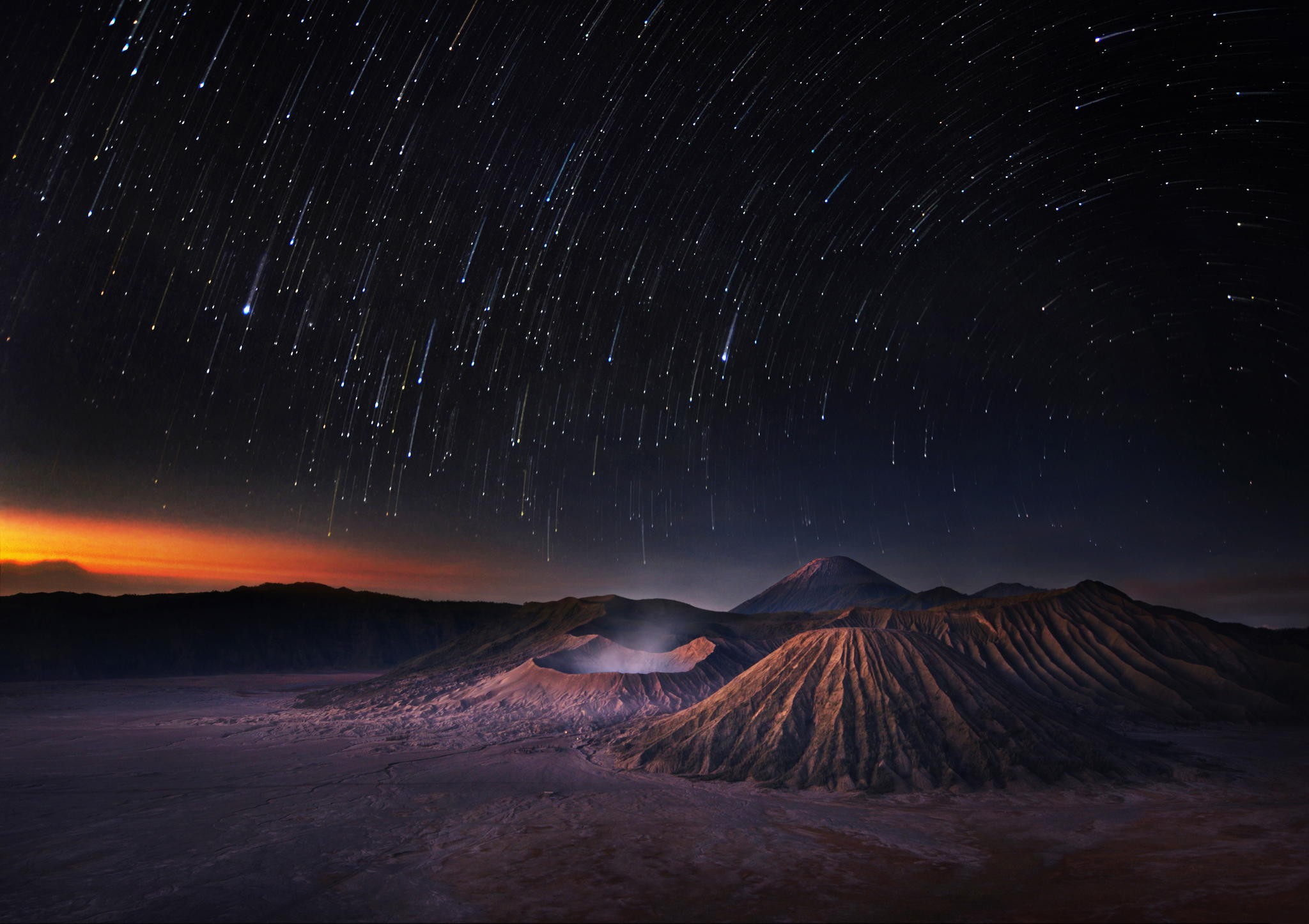 General 2048x1446 long exposure stars sky landscape nature volcano mountains Java (island) Mount Bromo star trails Indonesia