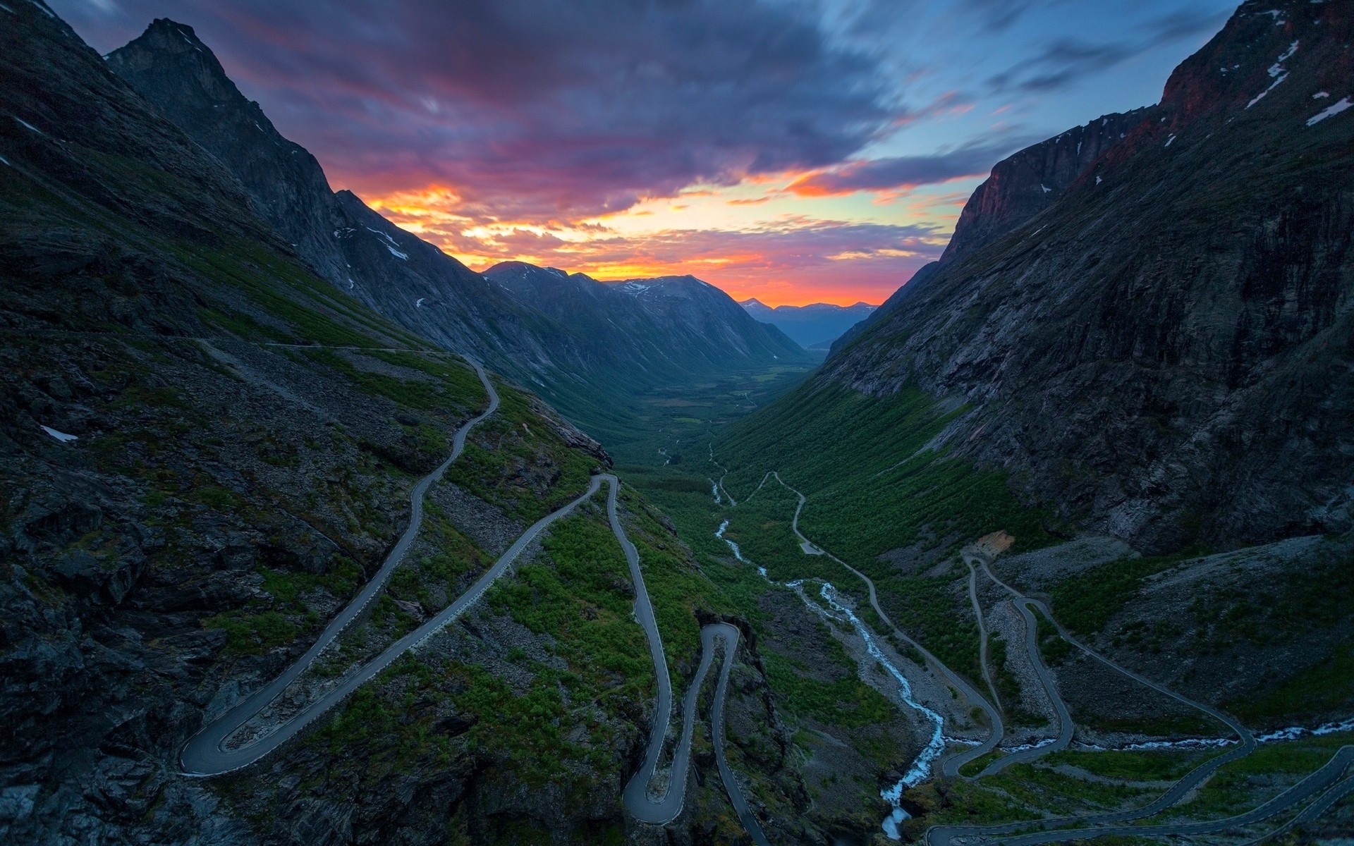 General 1920x1200 nature landscape mountain pass sunset road hairpin turns Trollstigen Norway