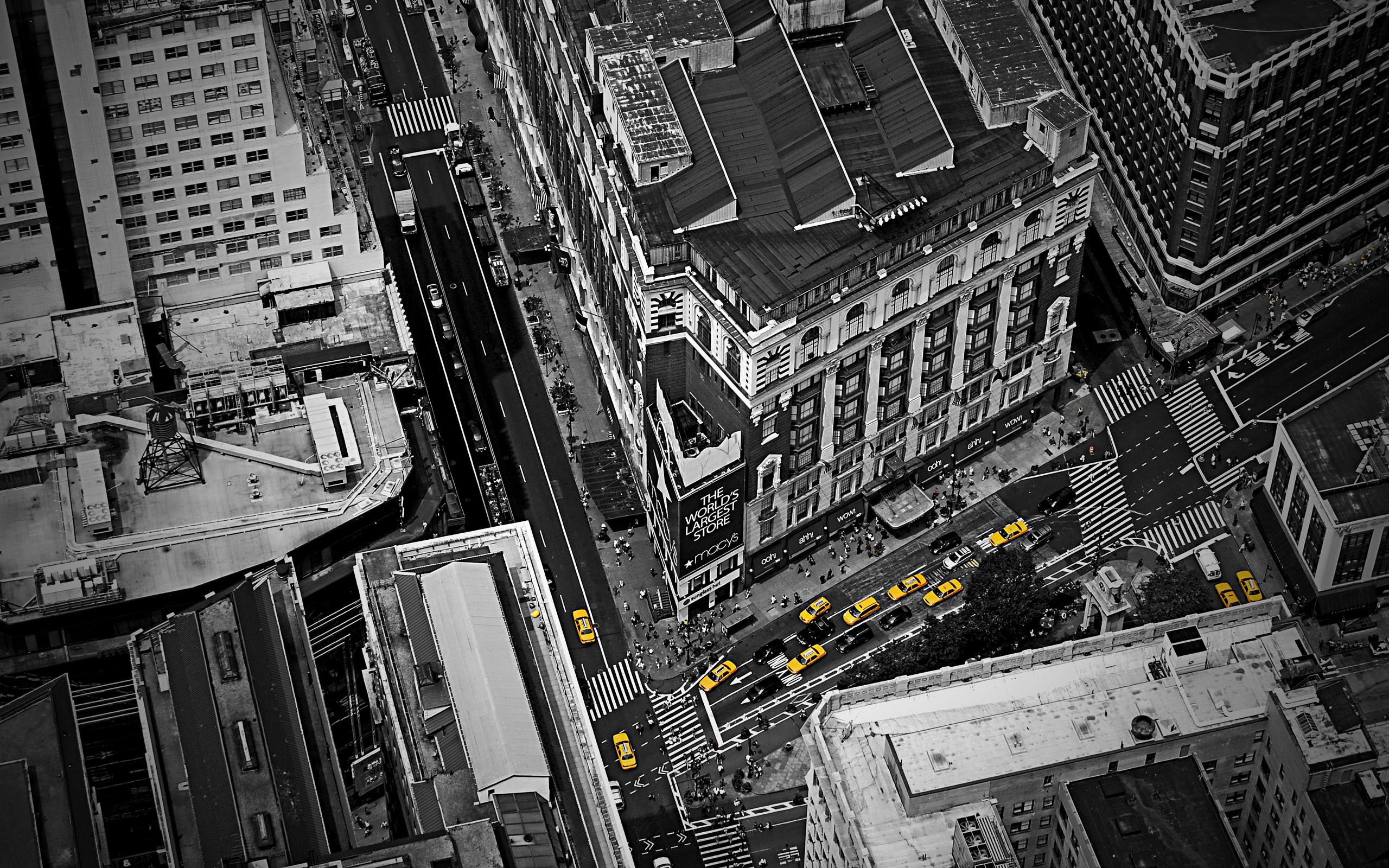 General 2560x1600 city cityscape selective coloring taxi aerial view Manhattan USA New York City