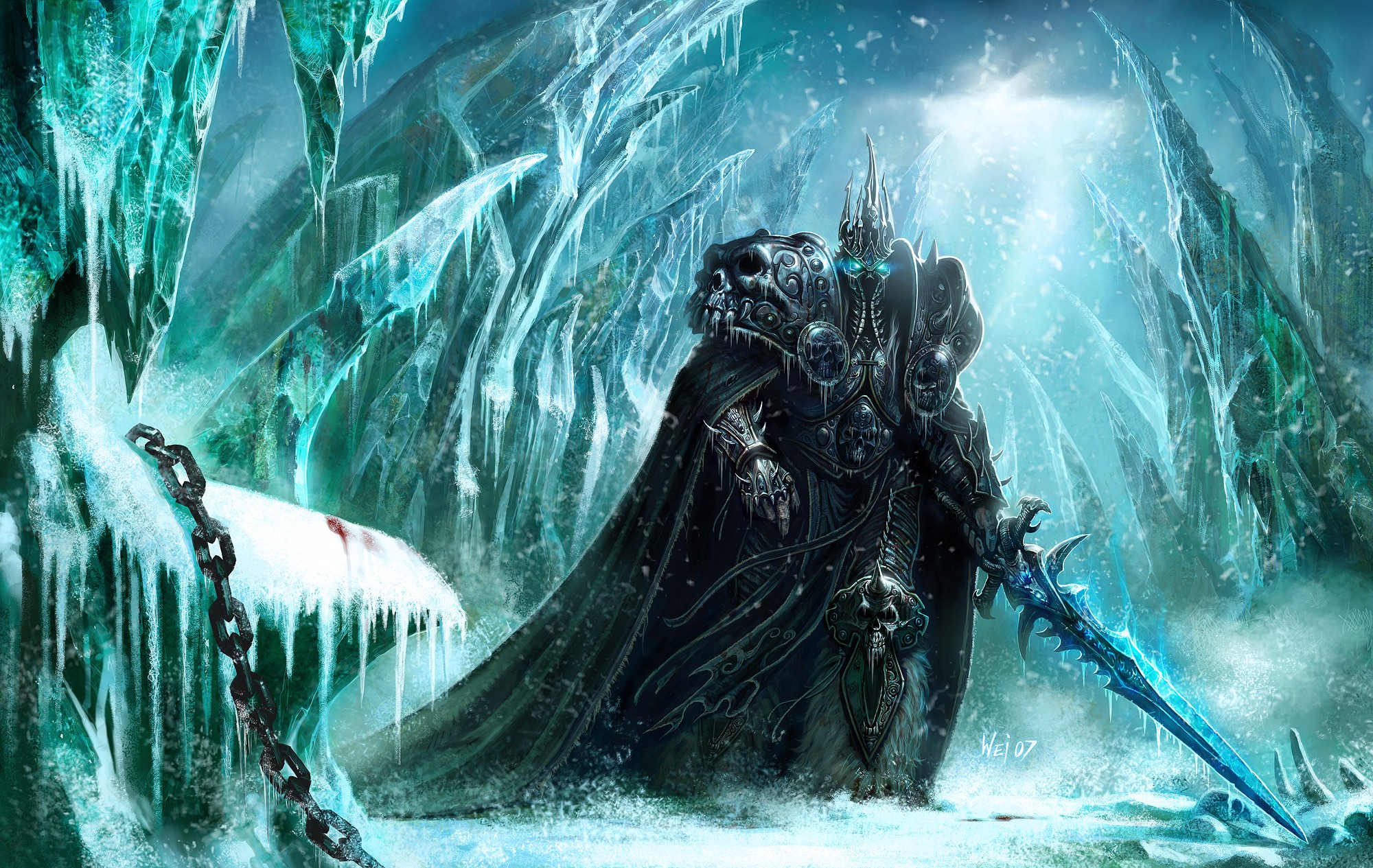 General 2000x1265 Arthas Menethil Warcraft World of Warcraft PC gaming chains ice fantasy art cyan video game art Blizzard Entertainment World of Warcraft: Wrath of the Lich King