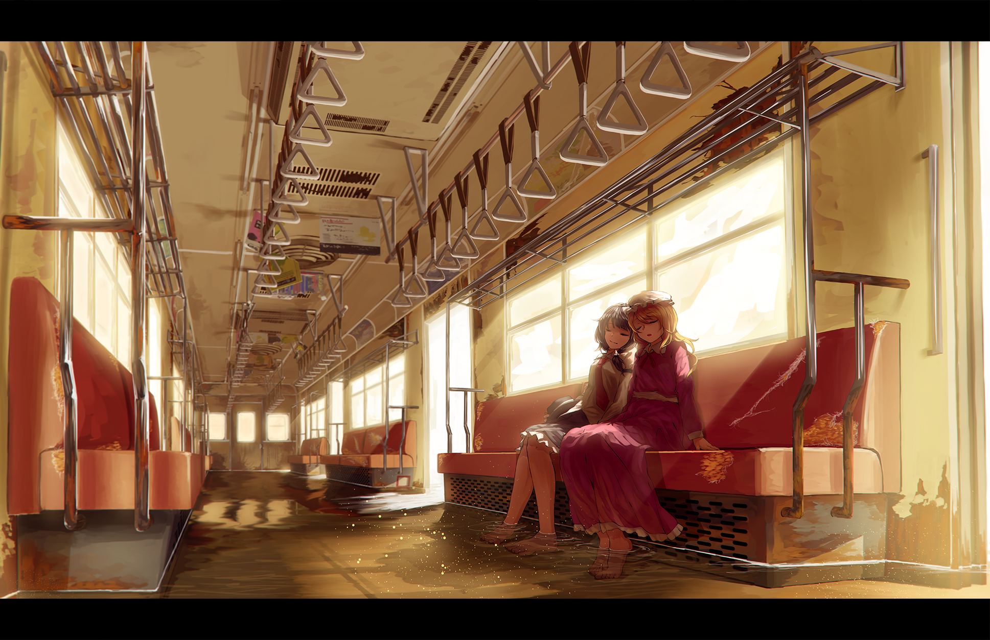 Anime 1937x1254 Touhou Usami Renko train two women anime anime girls vehicle dress sitting