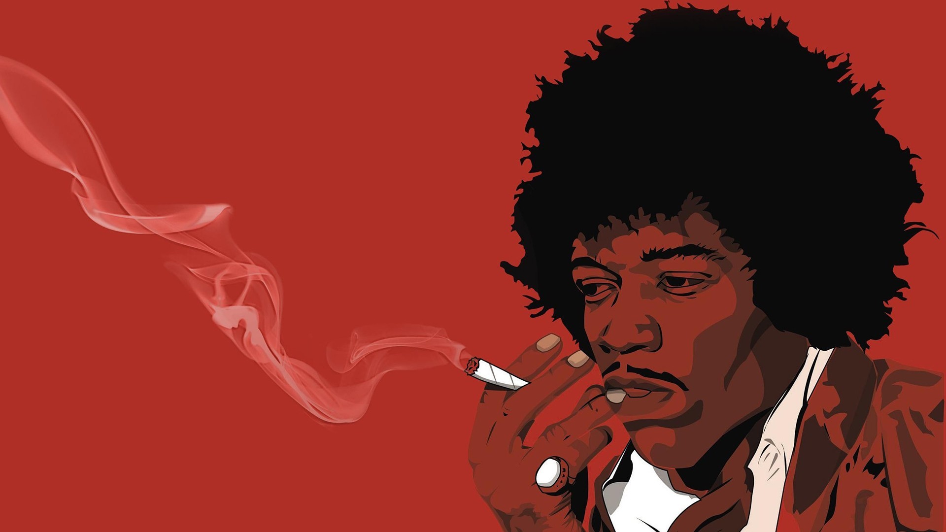 General 1920x1080 Jimi Hendrix musician fan art red joint music red background simple background digital art closeup smoking