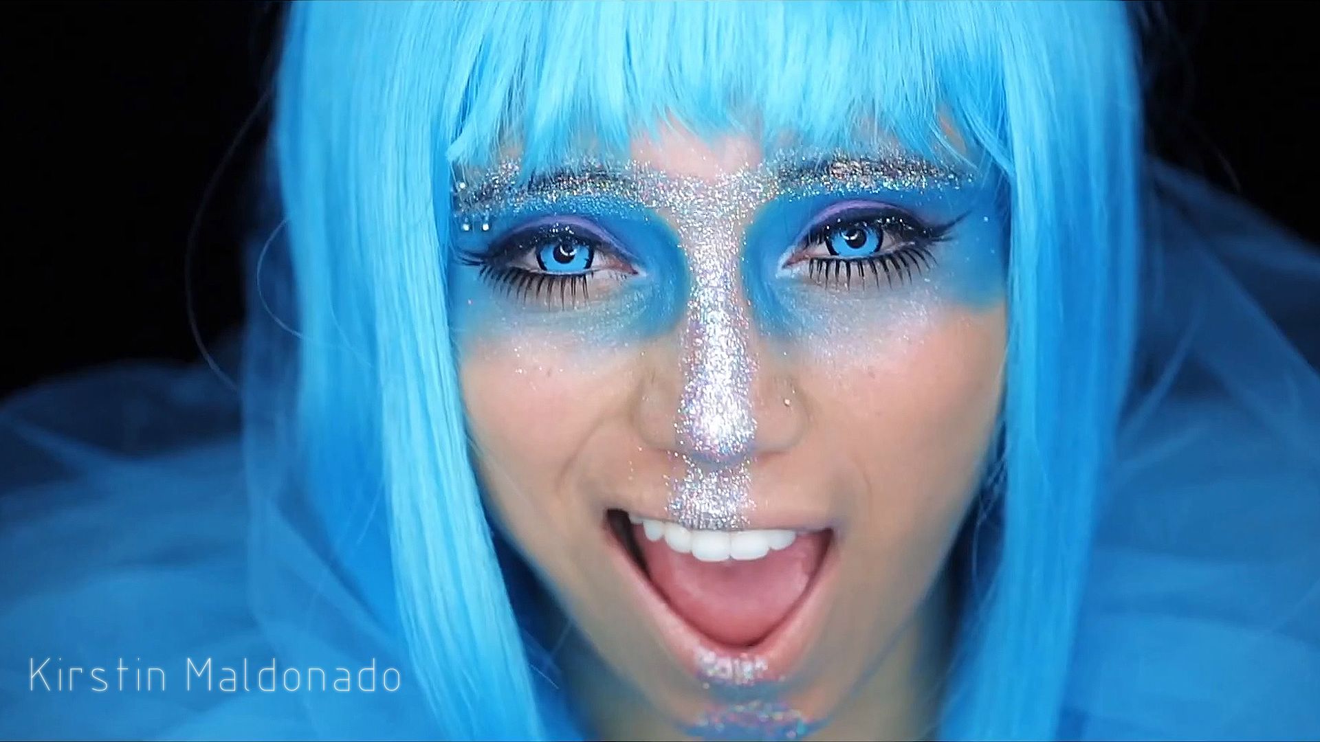 People 1920x1080 open mouth blue eyes teeth eyelashes closeup dyed hair women makeup Kirstin Maldonado wigs singer