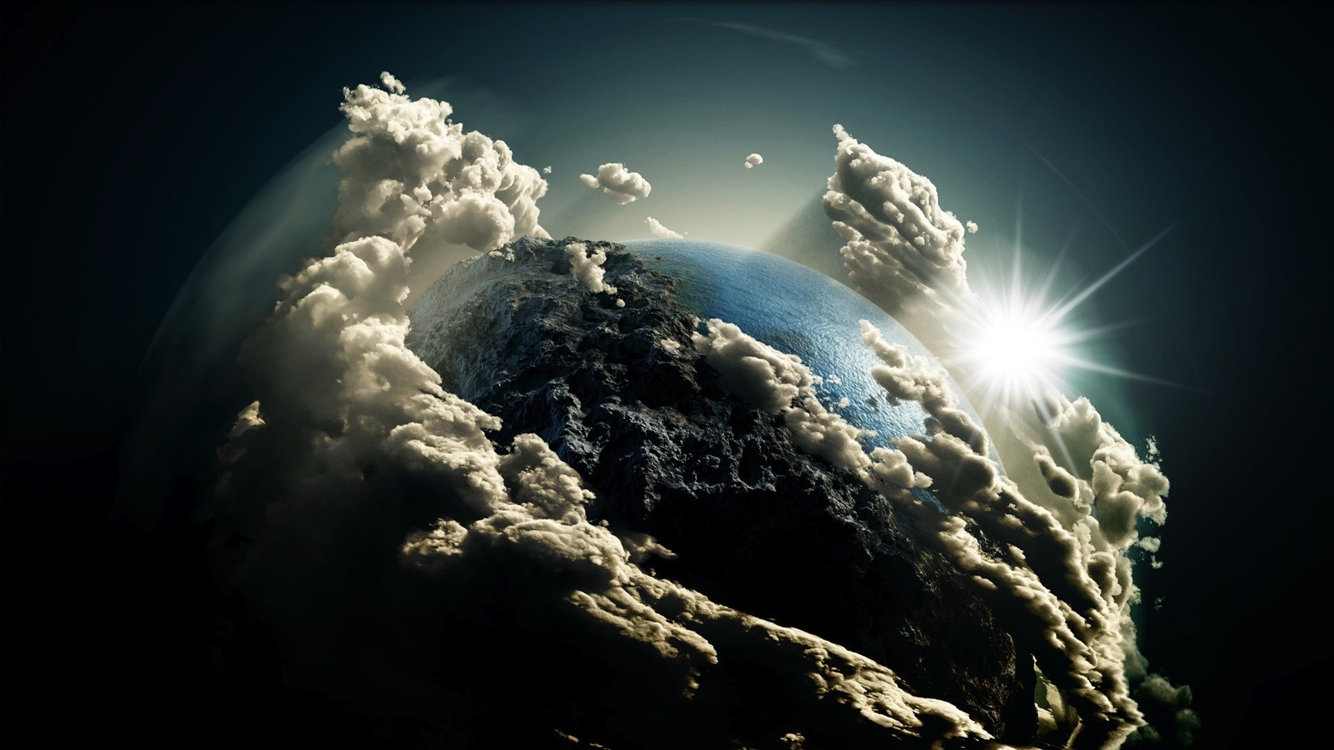General 1920x1080 Sun artwork photo manipulation planet Earth clouds abstract digital art space art space