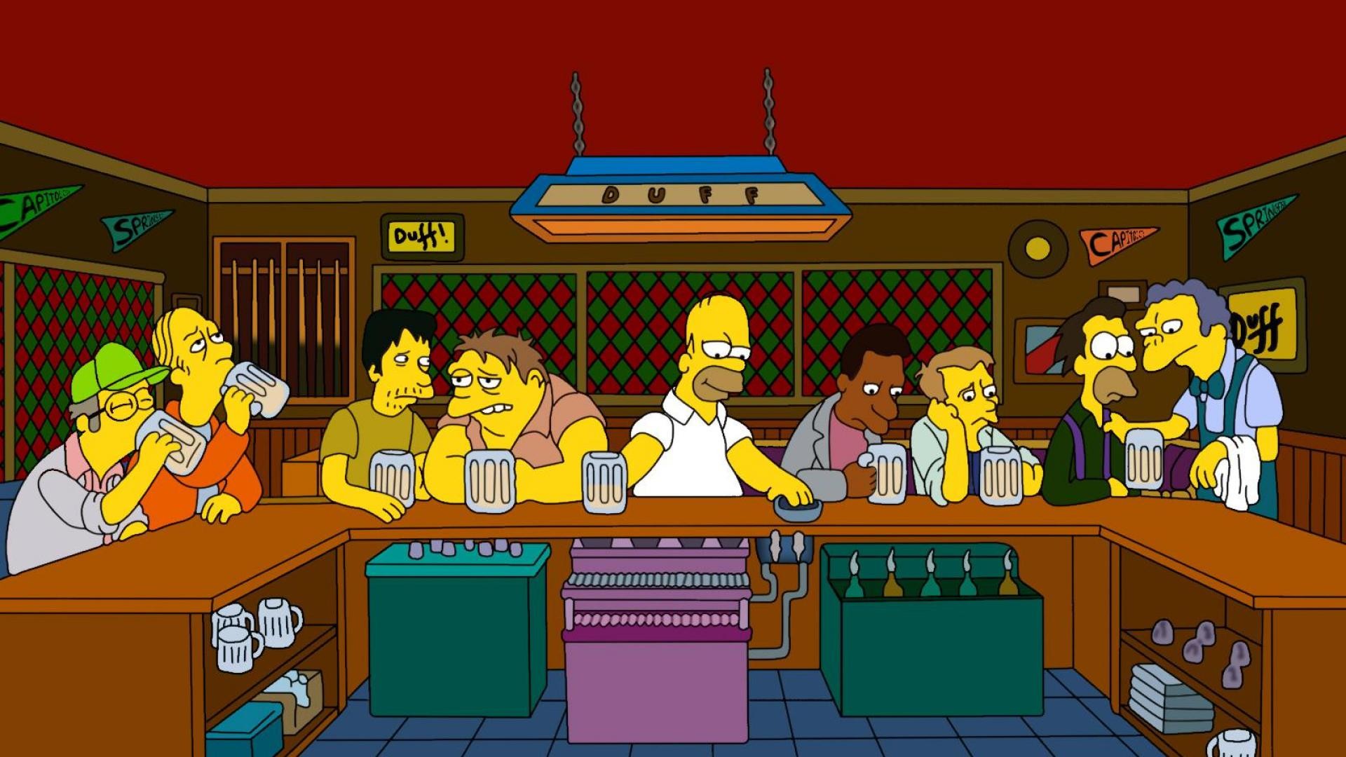 General 1920x1080 Homer Simpson cartoon humor Duff bar Moe Szyslak The Last Supper crossover TV series beer mugs