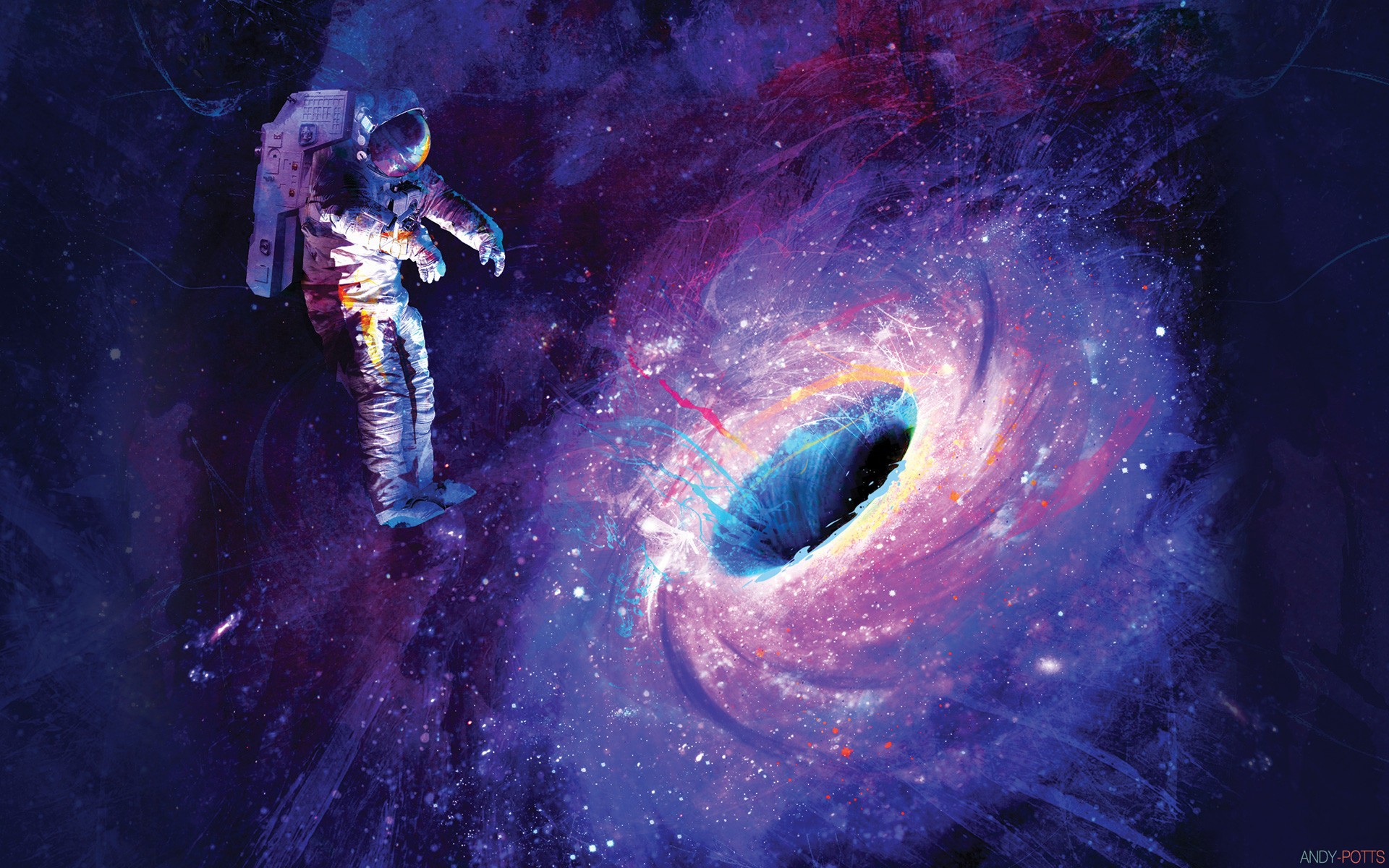 General 1920x1200 artwork space astronaut space art stars black holes painting paint splatter floating digital art