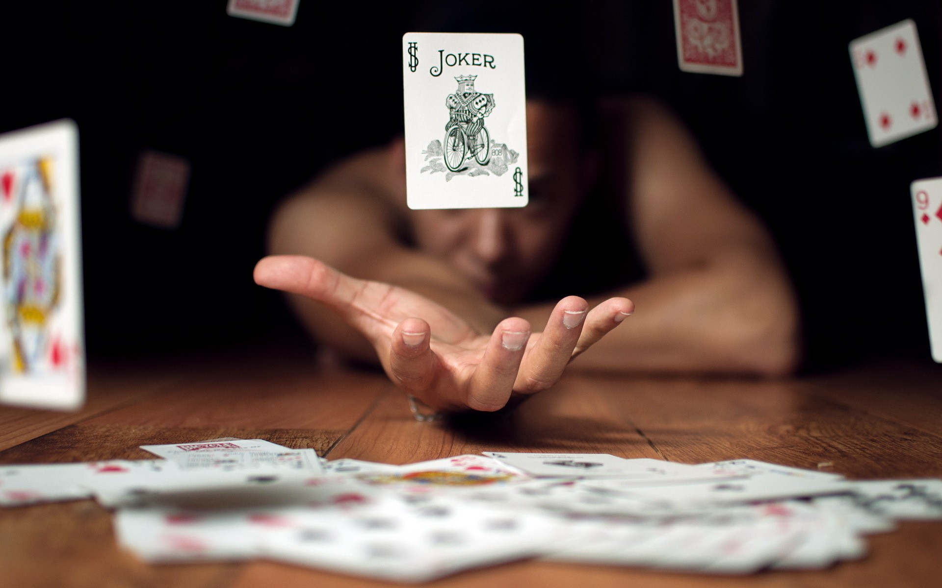 People 1920x1200 cards floating playing cards hands