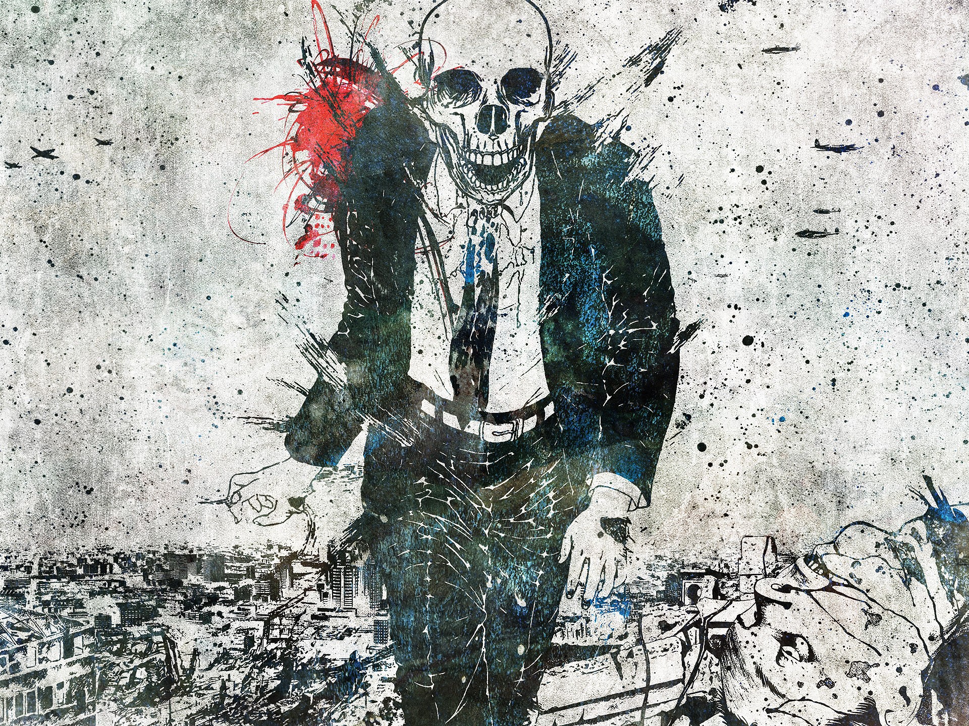 General 1920x1440 skull Alex Cherry paint splatter suits artwork bones tie grunge DeviantArt digital art