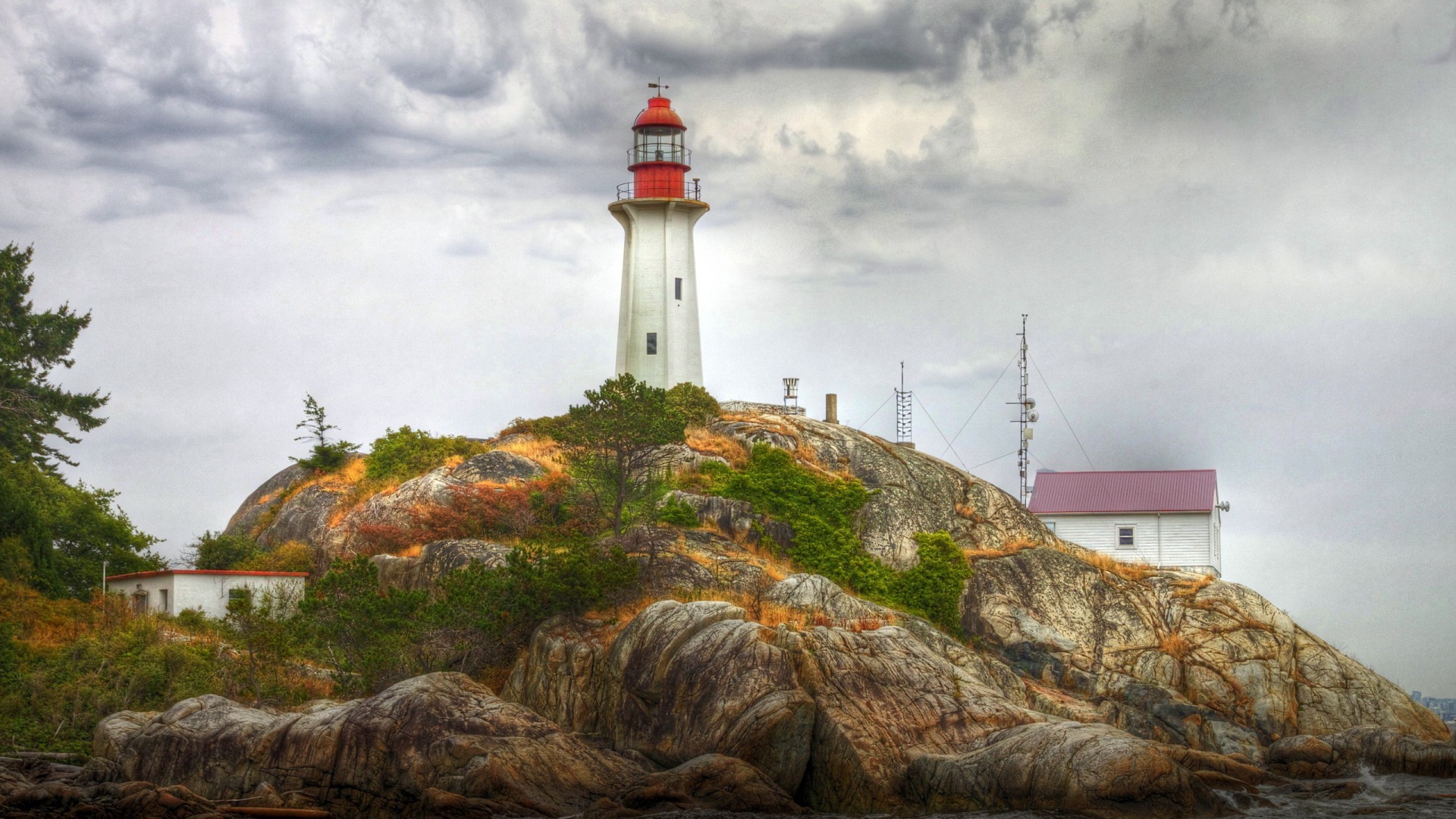 General 1920x1080 lighthouse rocks clouds overcast