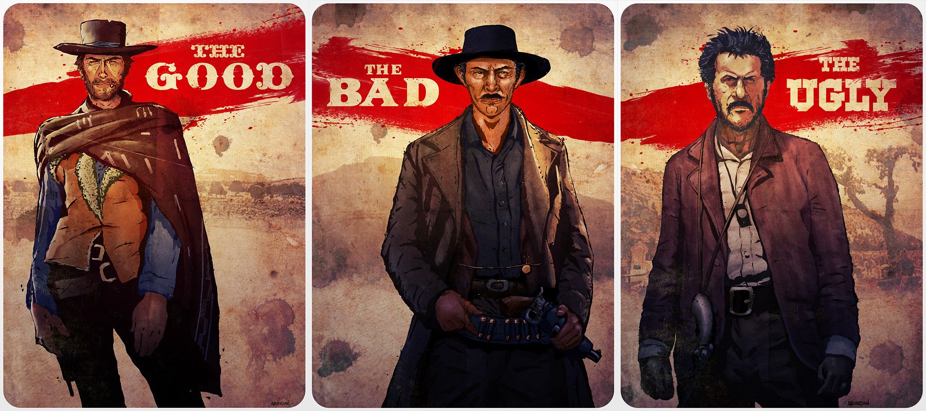 General 1800x800 Clint Eastwood The Good, the Bad and the Ugly collage western movies Lee Van Cleef Eli Wallach Sergio Leone artwork men ponchos hat
