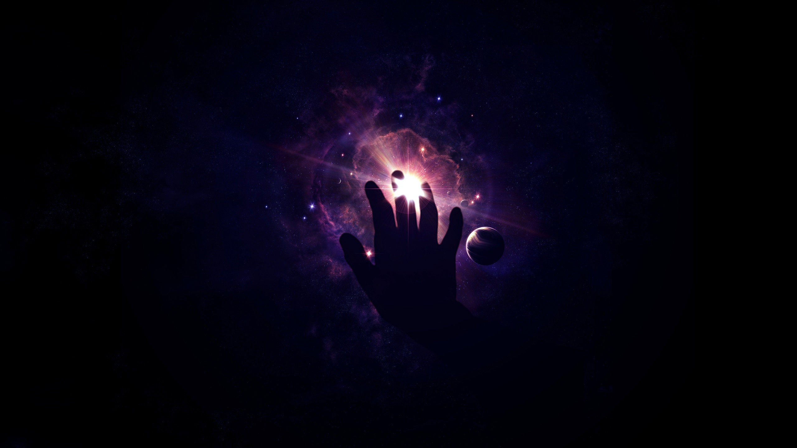 General 2560x1440 abstract space hands planet space art digital art