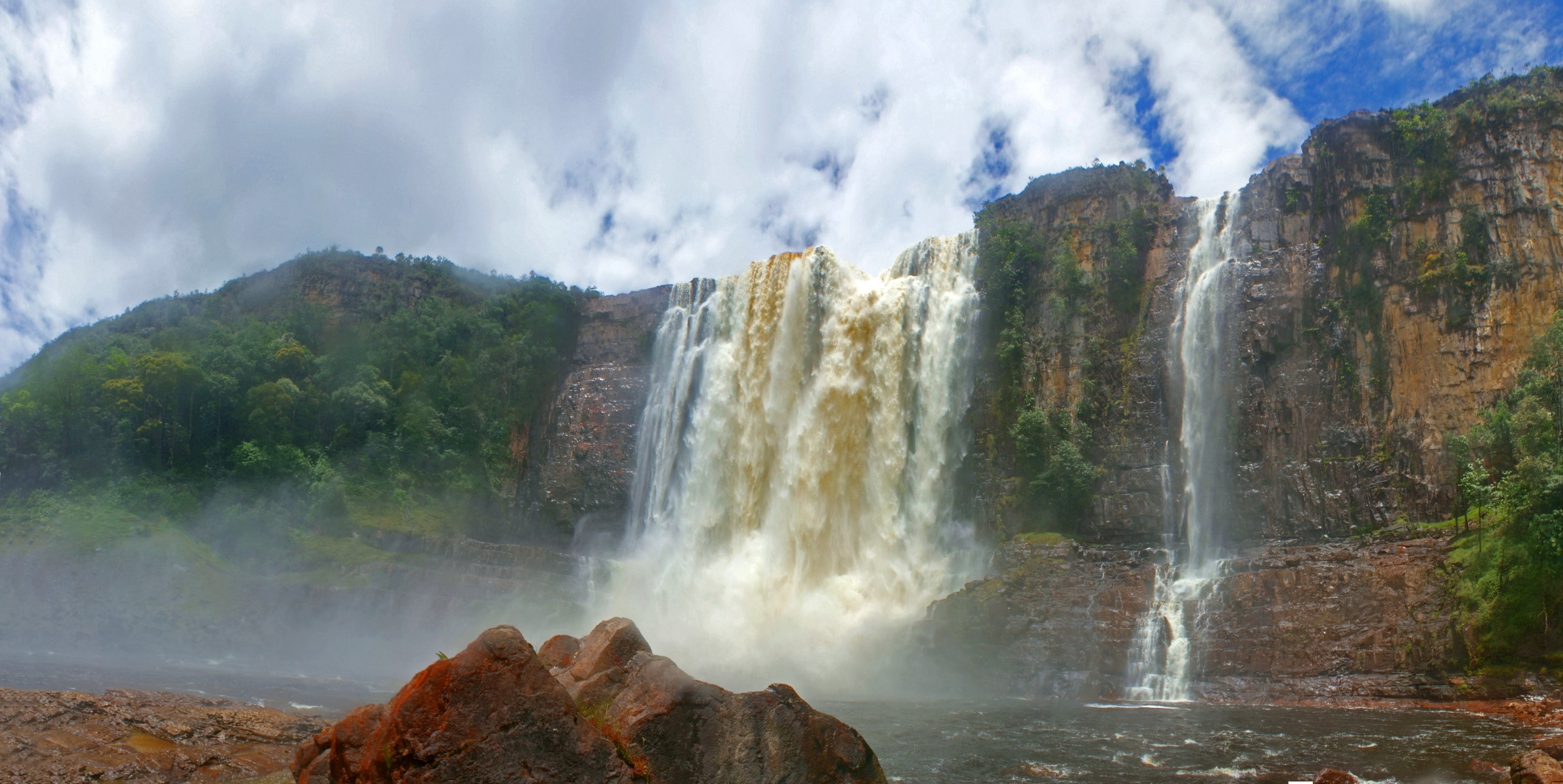 General 3072x1541 nature landscape Venezuela waterfall cliff river tropical forest clouds South America