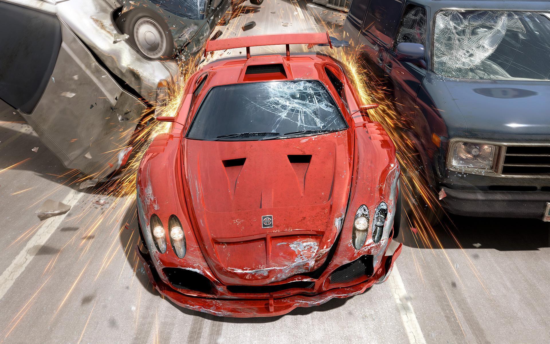 General 1920x1200 car video games Burnout (video game) vehicle digital art video game art red cars racing Criterion Games
