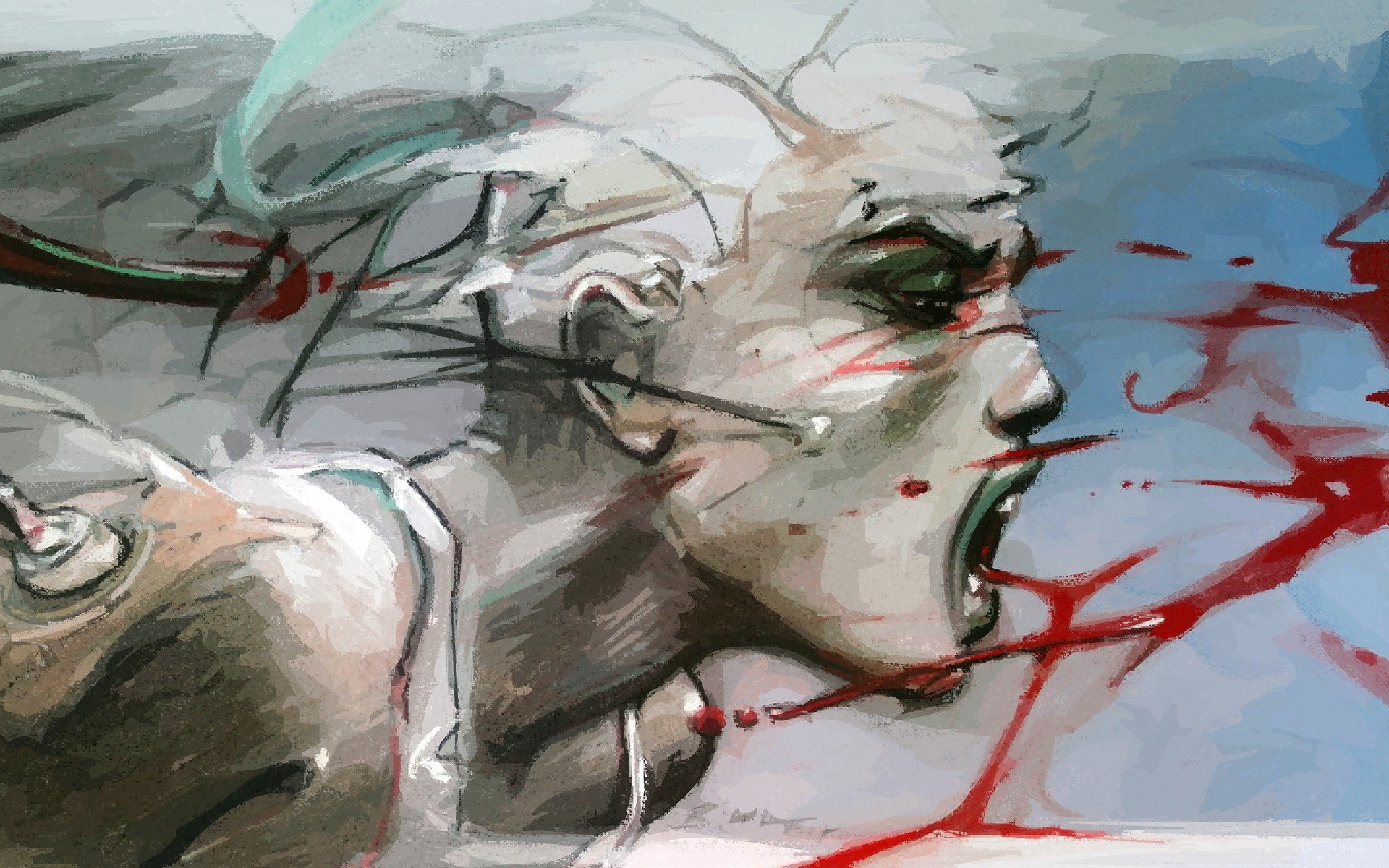 General 1920x1200 drawing blood women open mouth artwork face digital art closeup