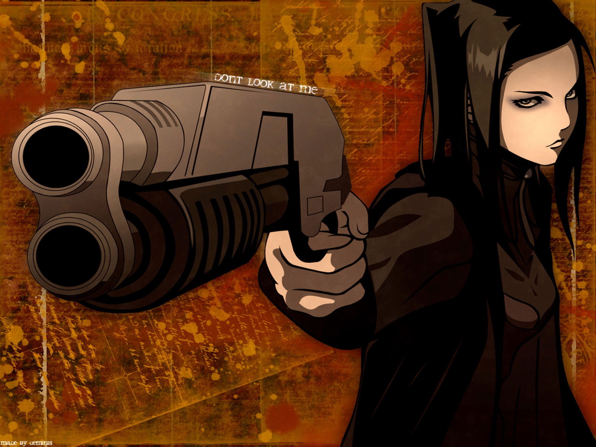 Anime 2048x1536 anime Ergo Proxy gun artwork shotgun anime girls women aiming weapon brunette girls with guns looking at viewer anime girls with guns