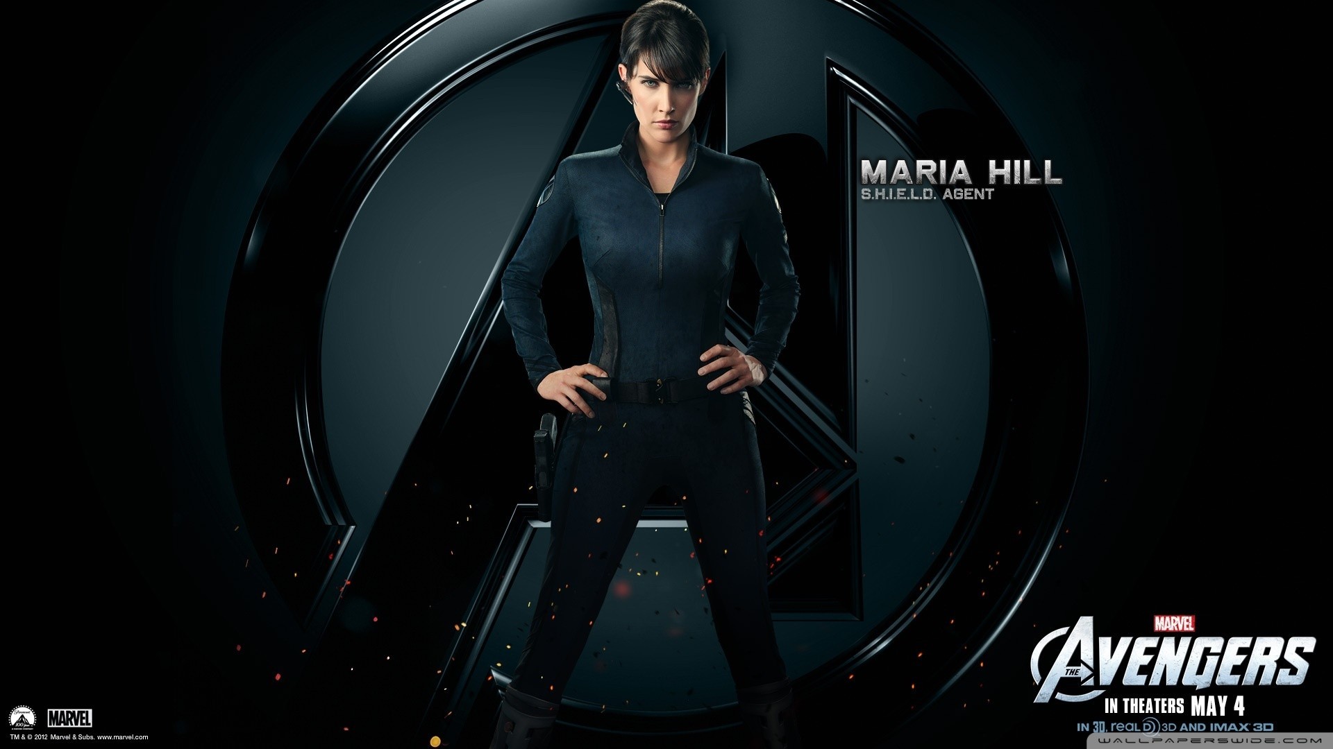 General 1920x1080 movies The Avengers Maria Hill Cobie Smulders S.H.I.E.L.D. hands on hips Marvel Cinematic Universe Canadian women dark hair standing Marvel Comics