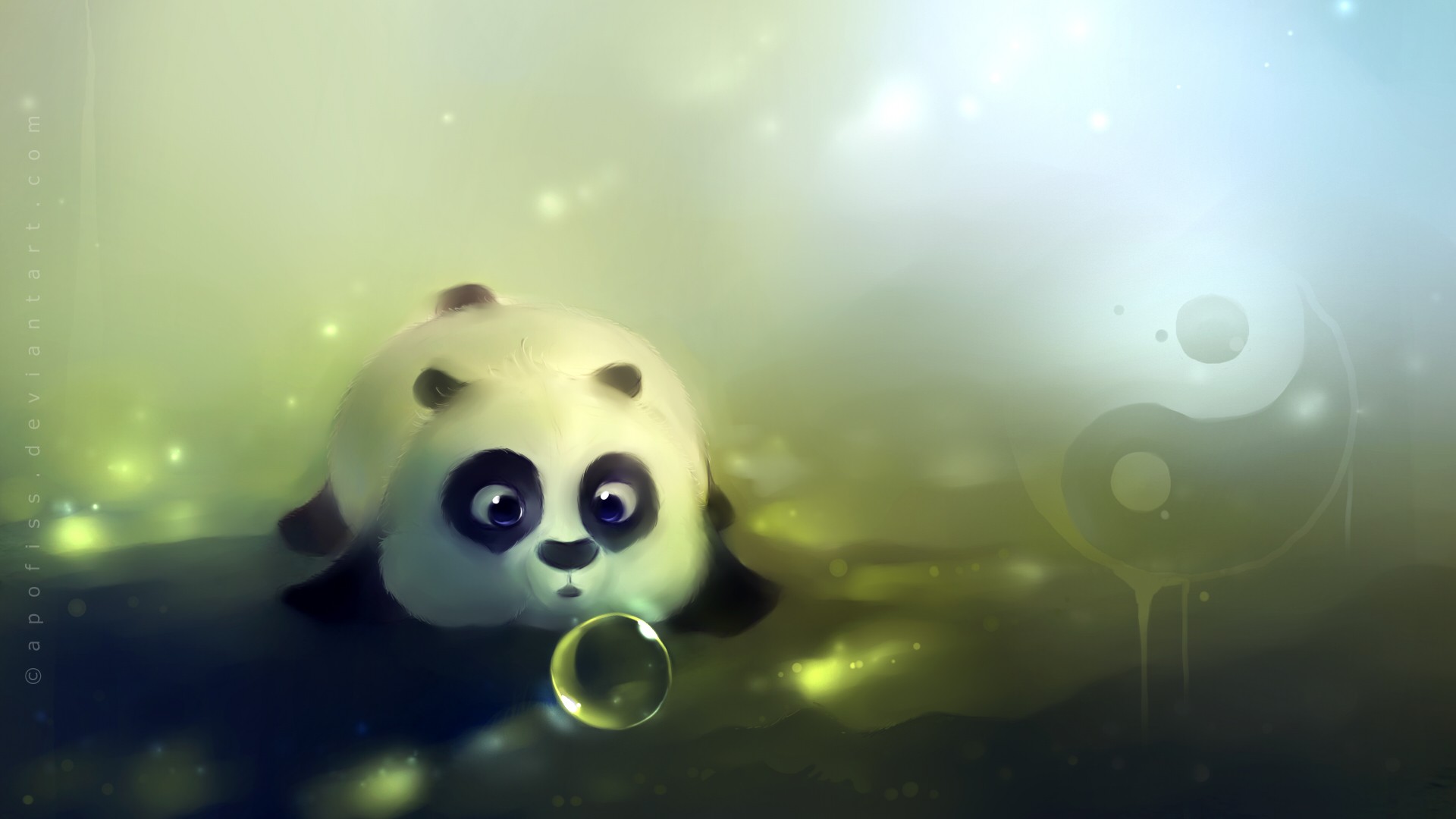 General 1920x1080 Apofiss panda artwork bubbles Yin and Yang fantasy art