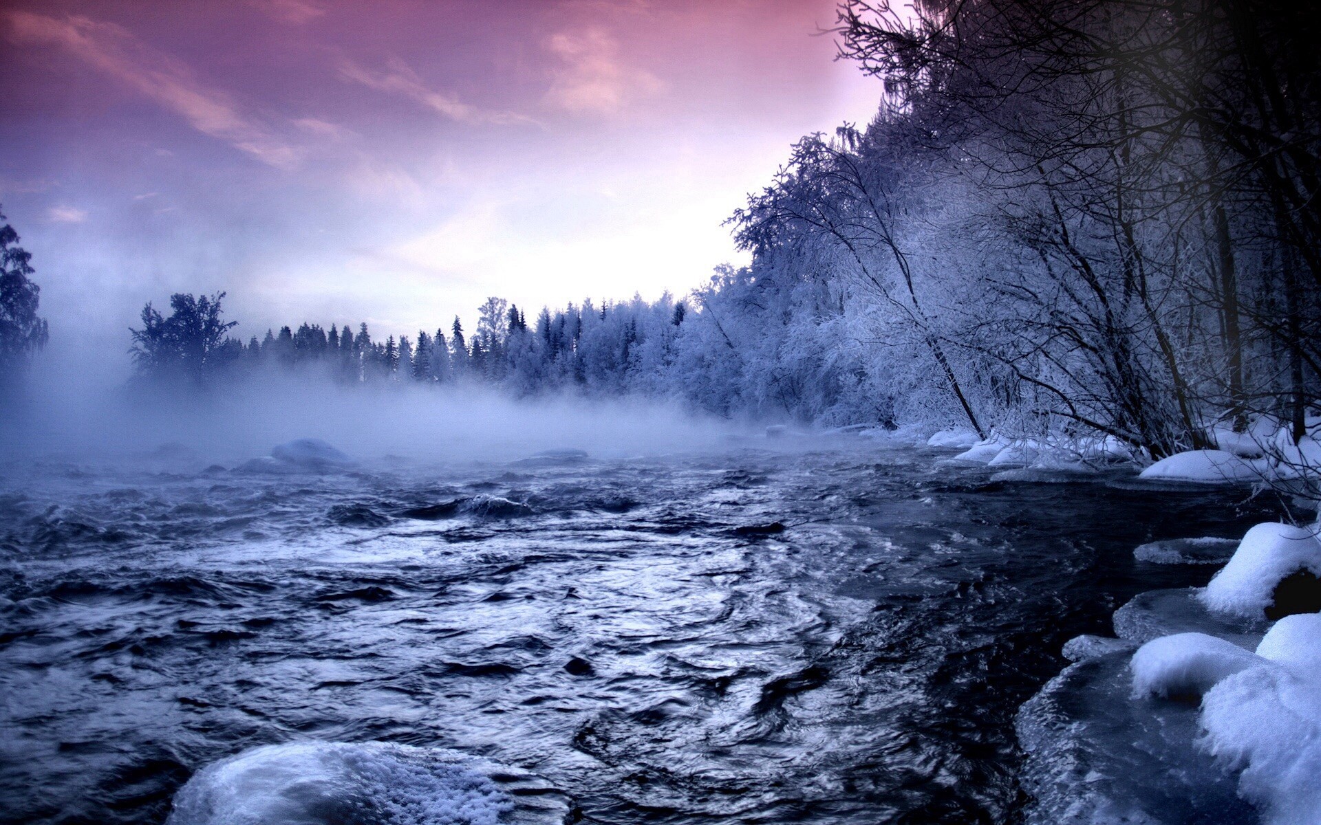 General 1920x1200 landscape river mist nature winter water cold calm