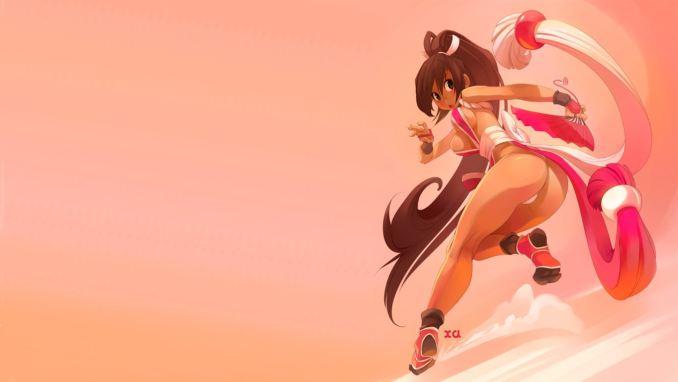 Anime 1360x768 anime girls King of Fighters ecchi anime ass simple background gradient brunette long hair video games video game art video game girls video game warriors