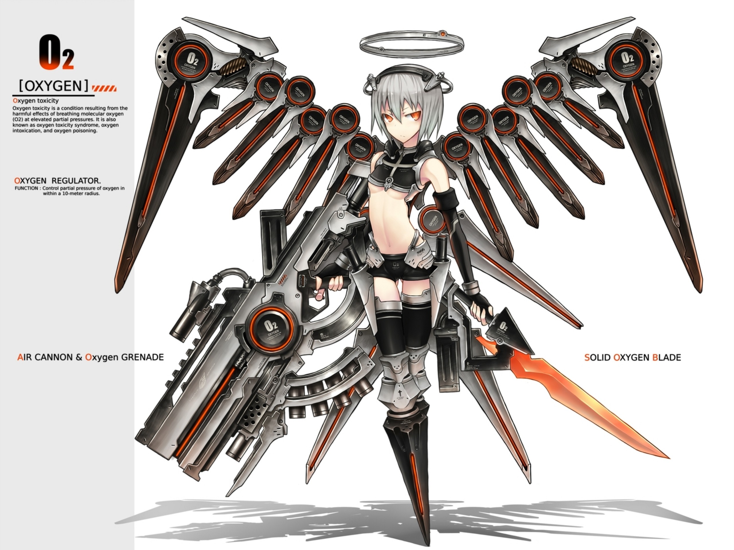 Anime 2560x1920 original characters anime girls GiA anime cyborg science fiction science fiction women boobs underboob girls with guns weapon orange eyes simple background white background mecha girls