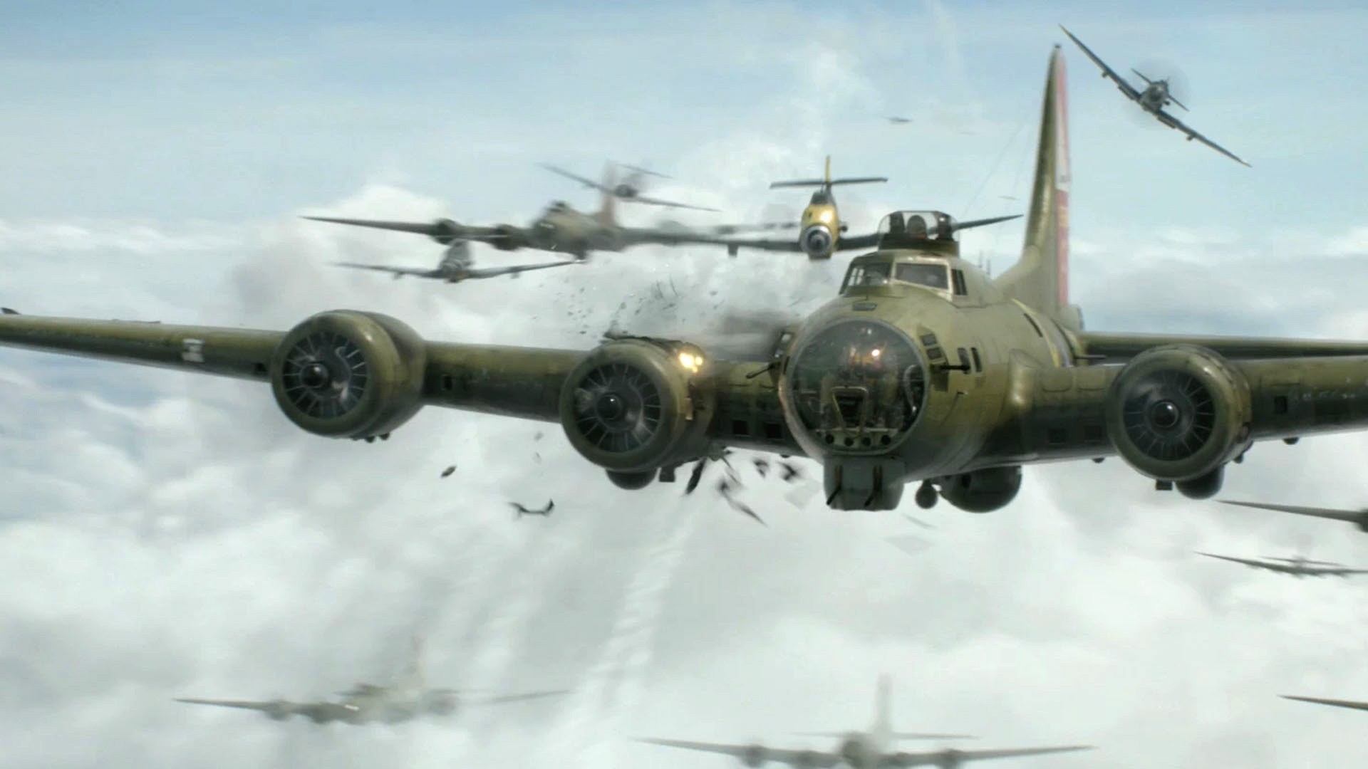 General 1920x1080 airplane World War II Boeing B-17 Flying Fortress star engine dogfight movies military aircraft Bomber Messerschmitt Bf 109 vehicle aircraft Boeing Messerschmitt American aircraft German aircraft