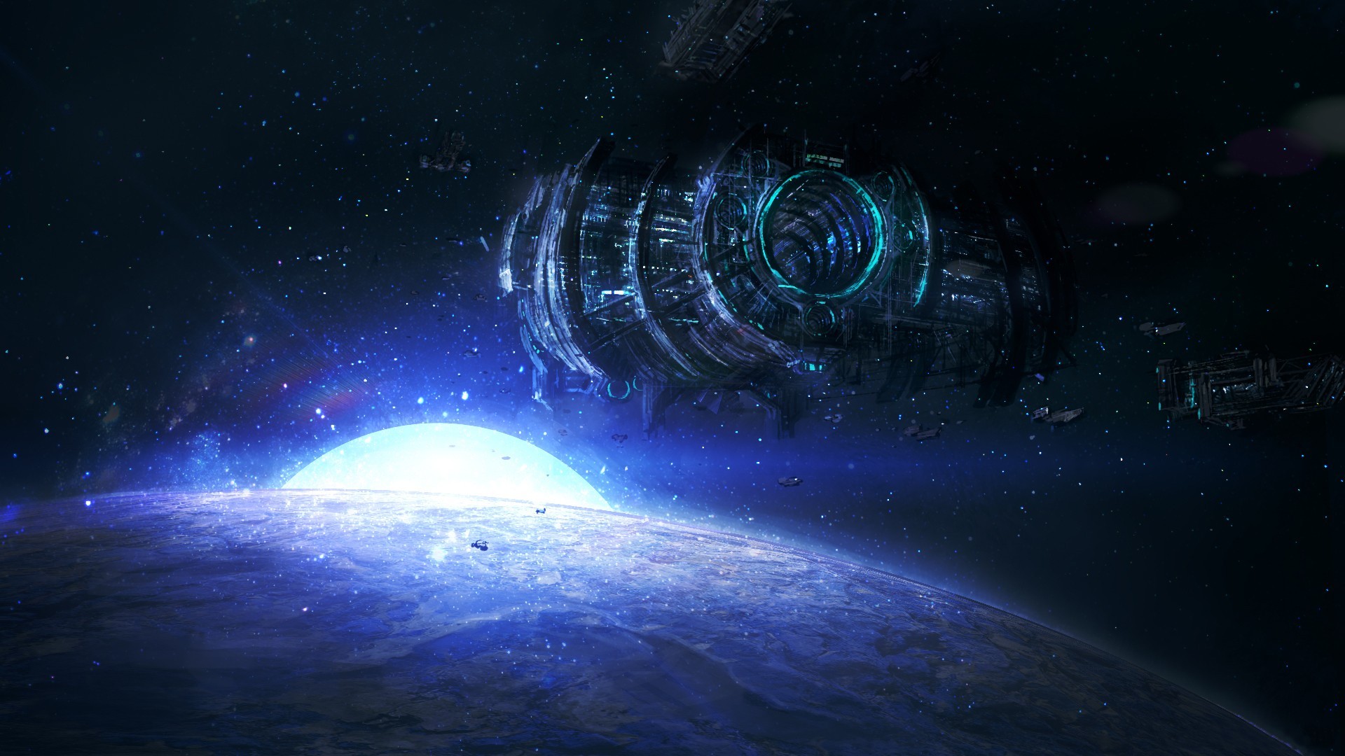 General 1920x1080 space planet science fiction space art futuristic blue stars