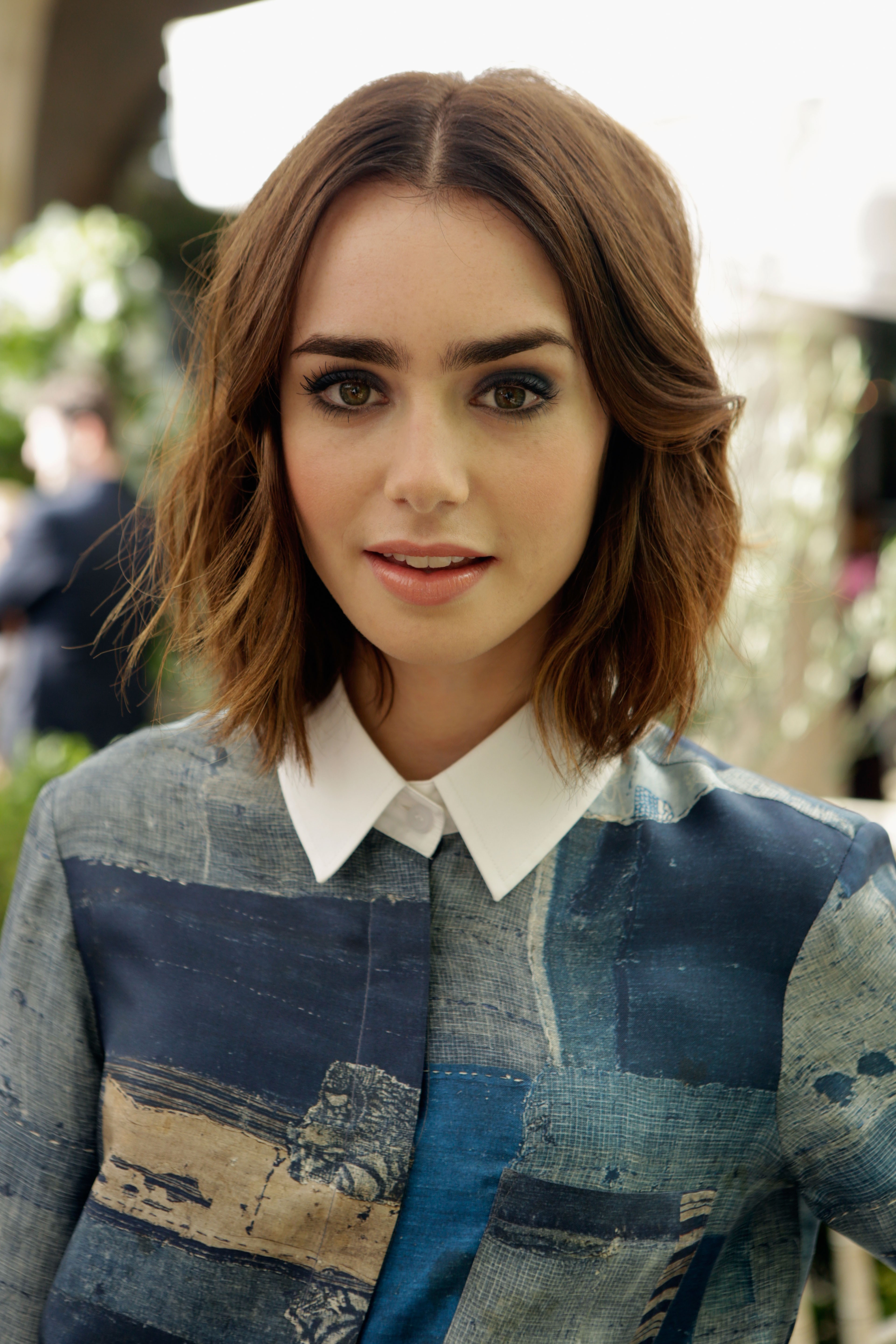 People 3840x5760 Lily Collins British British women British model women model actress shoulder length hair brunette parted lips looking at viewer portrait display