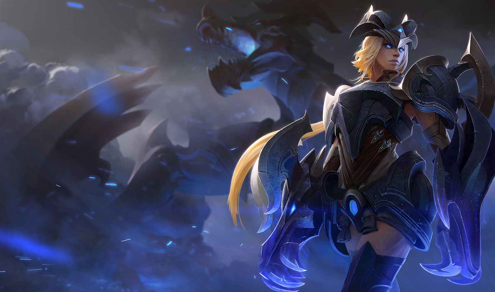 General 1680x991 dragon blonde knight League of Legends Shyvana video games fantasy girl PC gaming glowing eyes blue eyes video game girls video game art fantasy armor fantasy art Shyvana (League of Legends) video game characters