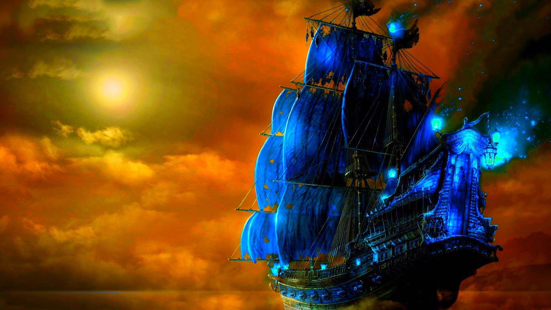 General 1920x1080 pirates ghost ship fantasy art ship sailing ship vehicle rigging (ship)