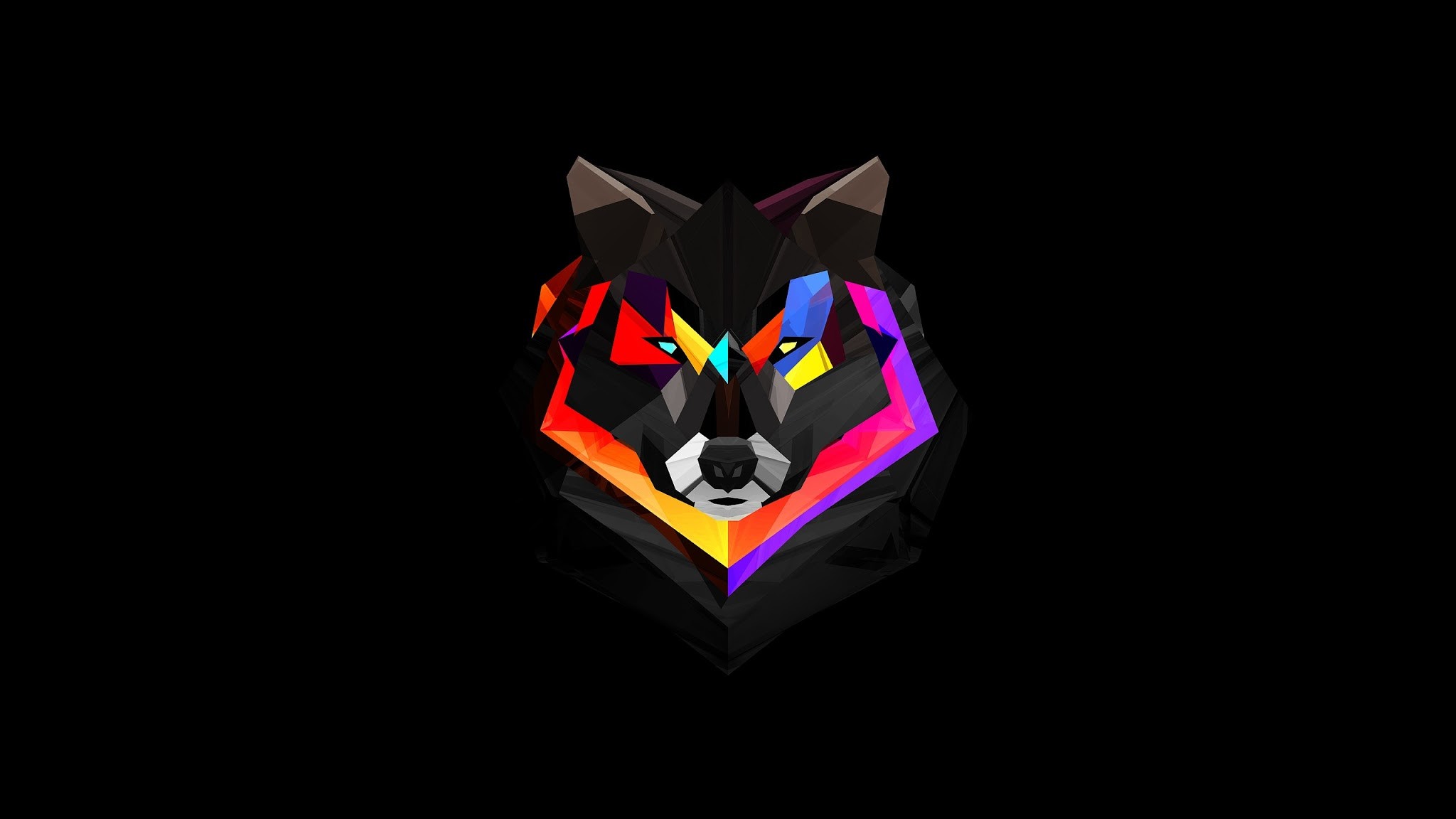 General 2048x1152 low poly wolf black background animals digital art abstract Justin Maller