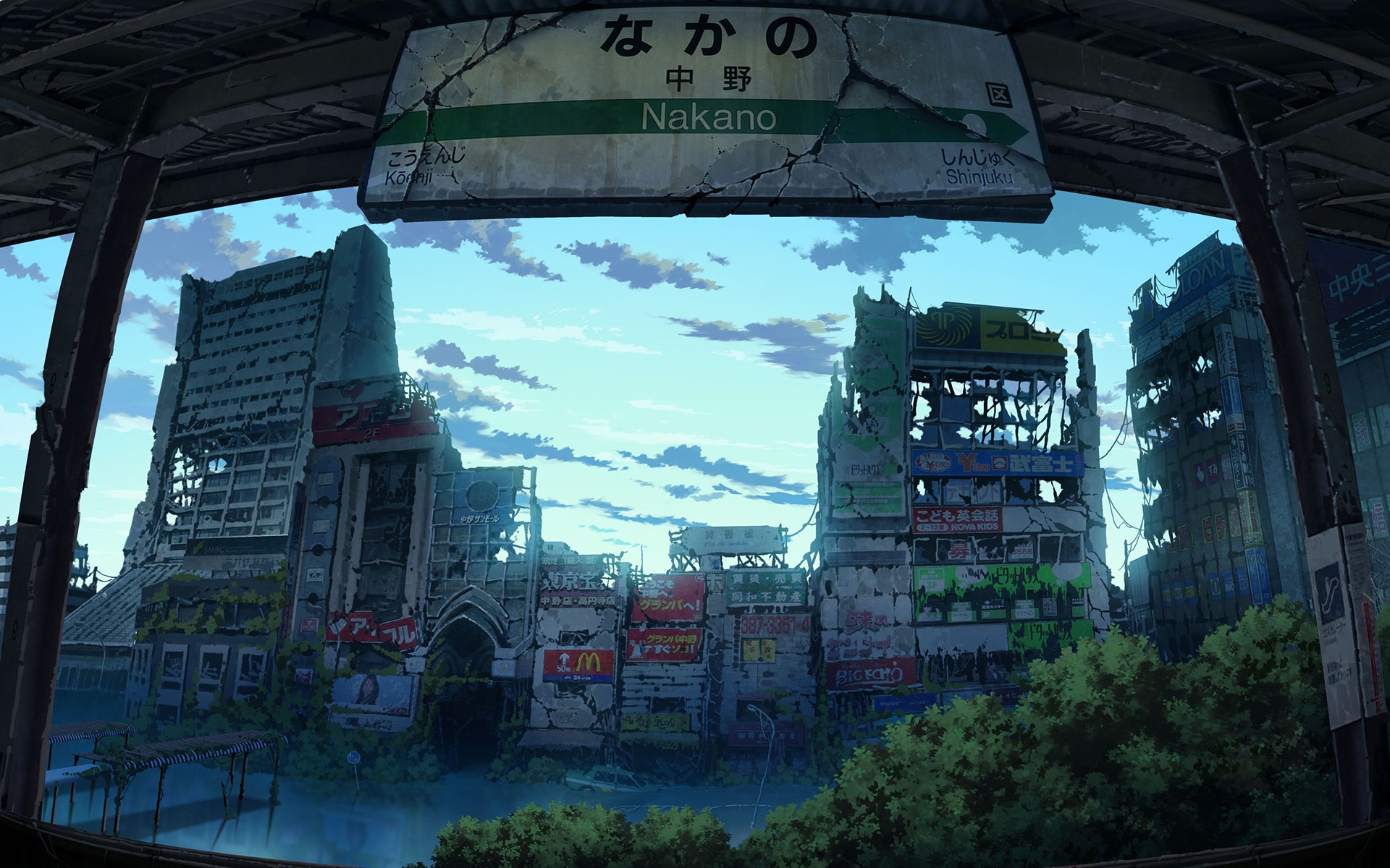 Anime 1920x1200 Japan anime apocalyptic McDonald's ruins futuristic city Asia sign Nakano (Location)