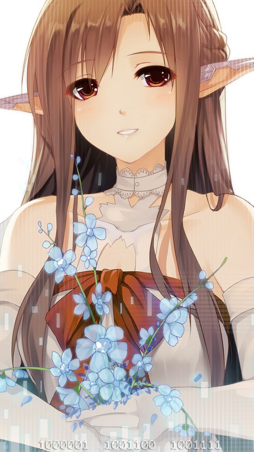 Anime 1080x1920 Sword Art Online anime girls anime pointy ears brunette flowers plants brown eyes elves Yuuki Asuna (Sword Art Online)