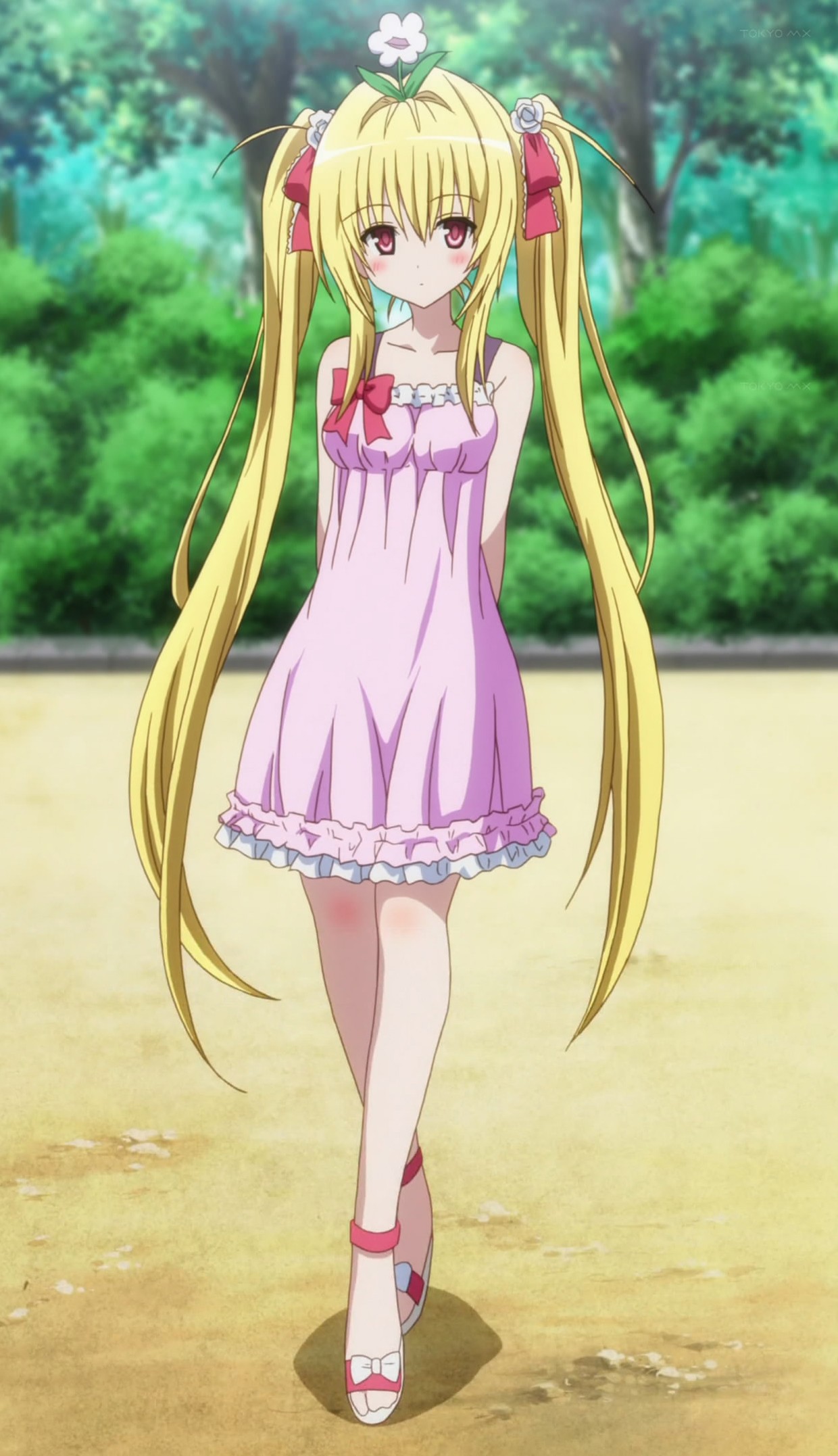 Anime 1240x2154 Golden Darkness To Love-ru long hair blonde red eyes twintails anime girls anime standing pink clothing dress