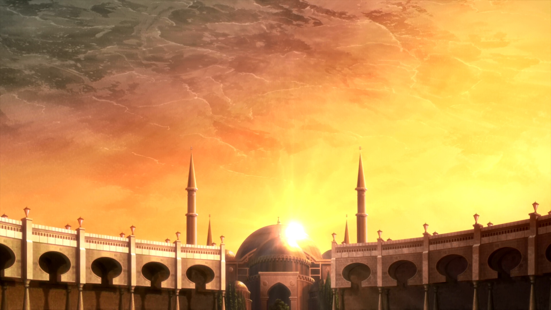 Anime 1920x1080 mosque Islamic architecture Sword Art Online Sun digital art sky sunlight